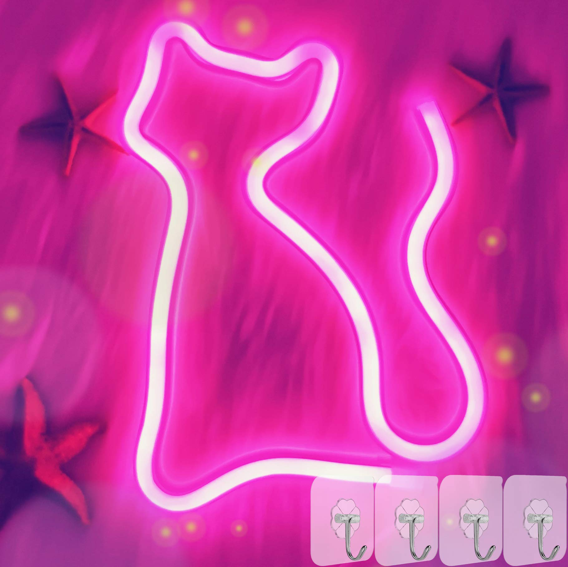 YIVIYAR Pink Cat LED Neon Light Sign - Wall Decor for Bedroom, Night Light, Unique Gift for Girls (Christmas, Birthday Party) | Perfect for Home Decor, Teen Room & Party Atmosphere