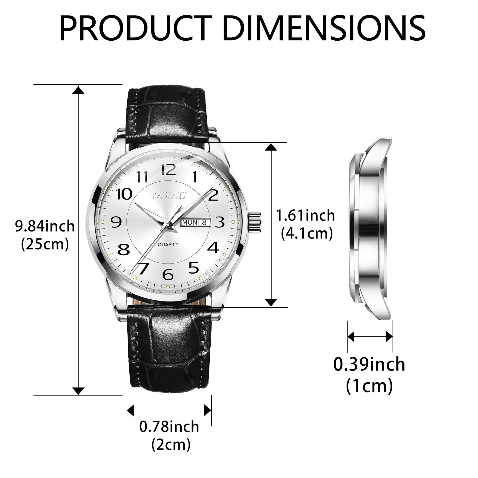 Luxury Men's Analog Quartz Watch - Big Face Black Leather Waterproof Wristwatch with Luminous Hands & Date Display - Perfect for Business, Casual & Dress Occasions