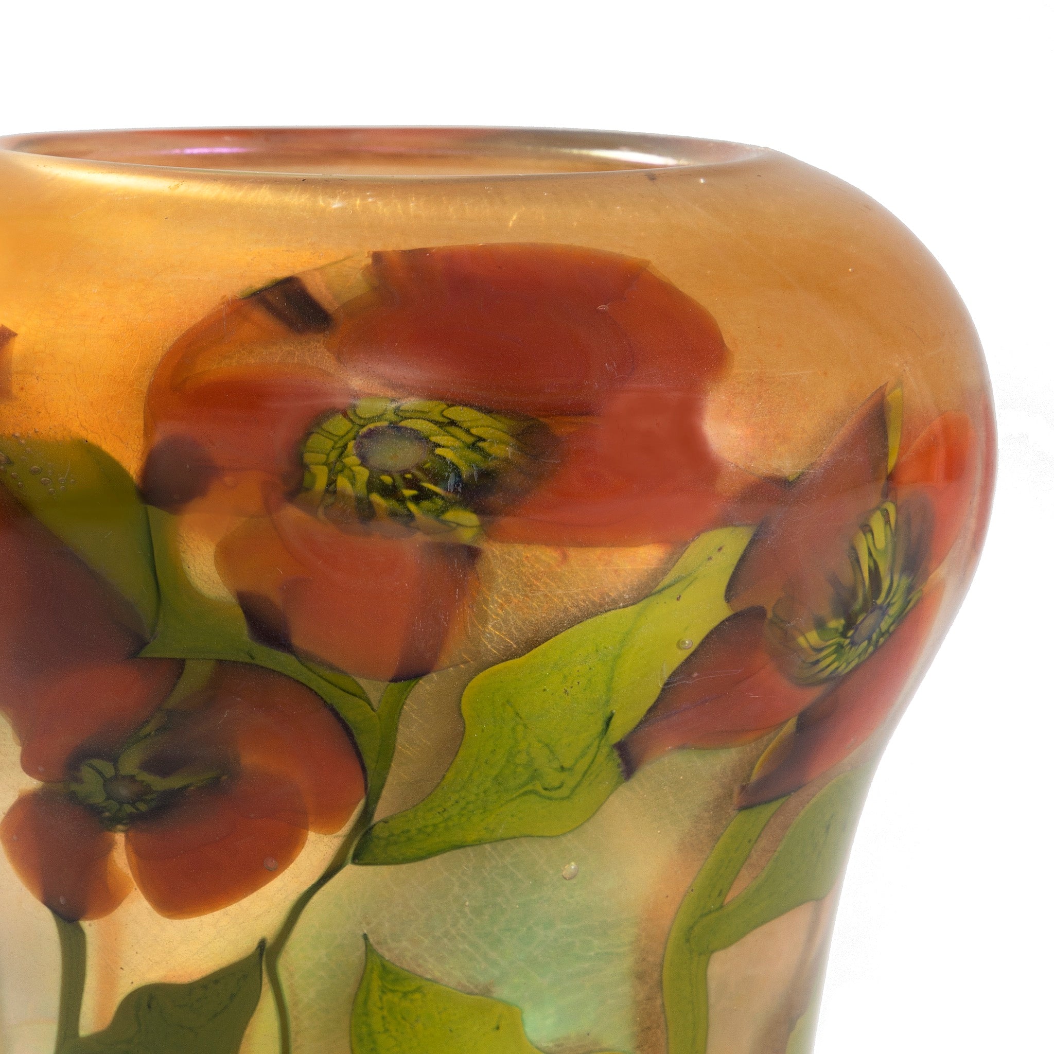 Tiffany Studios New York Poppy Paperweight Vase - Handcrafted Glass Flower Paperweight & Decorative Vase for Home Office Desk Décor, Gift for Collectors & Art Lovers