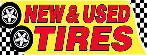 4 Less Co 4x12 Ft New & Used Tires Vinyl Banner Sign - Durable Outdoor Advertising for Auto Shops, Tire Stores & Car Dealerships