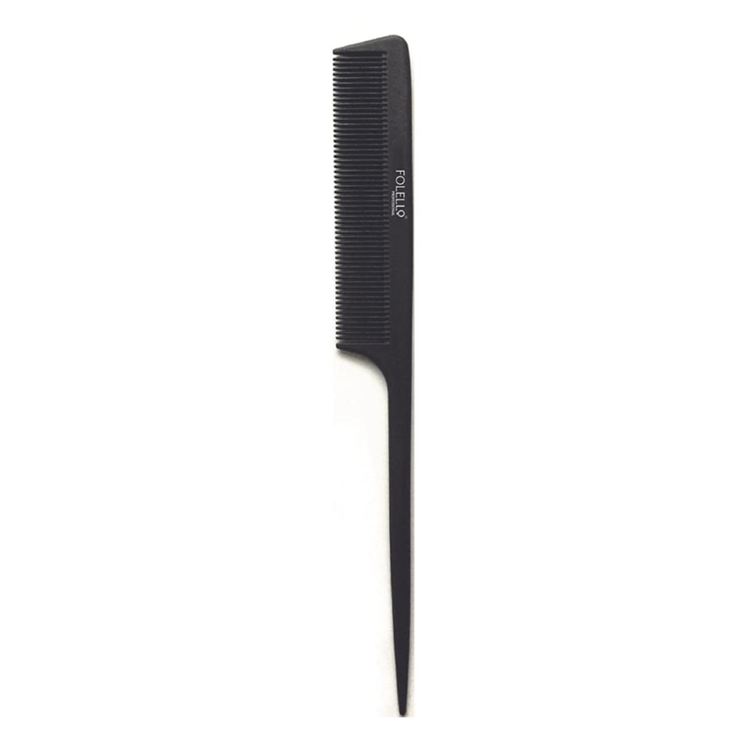 FOLELLO Professional Pin Tail Comb for Men & Women - Carbon Fiber Heat Resistant Teasing Comb for All Hair Types - Lightweight Styling Tool (220x26x4mm) - Perfect for Salon, Home Hair Care & Travel Styling
