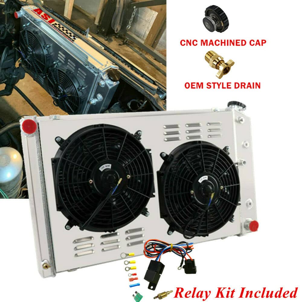 4 Row Aluminum Radiator Shroud Fan for 1970-1985 Chevy GMC C/K/G Series C10 C20 C25 C3500 - Heavy Duty Cooling Upgrade for Classic Trucks & Off-Road Vehicles
