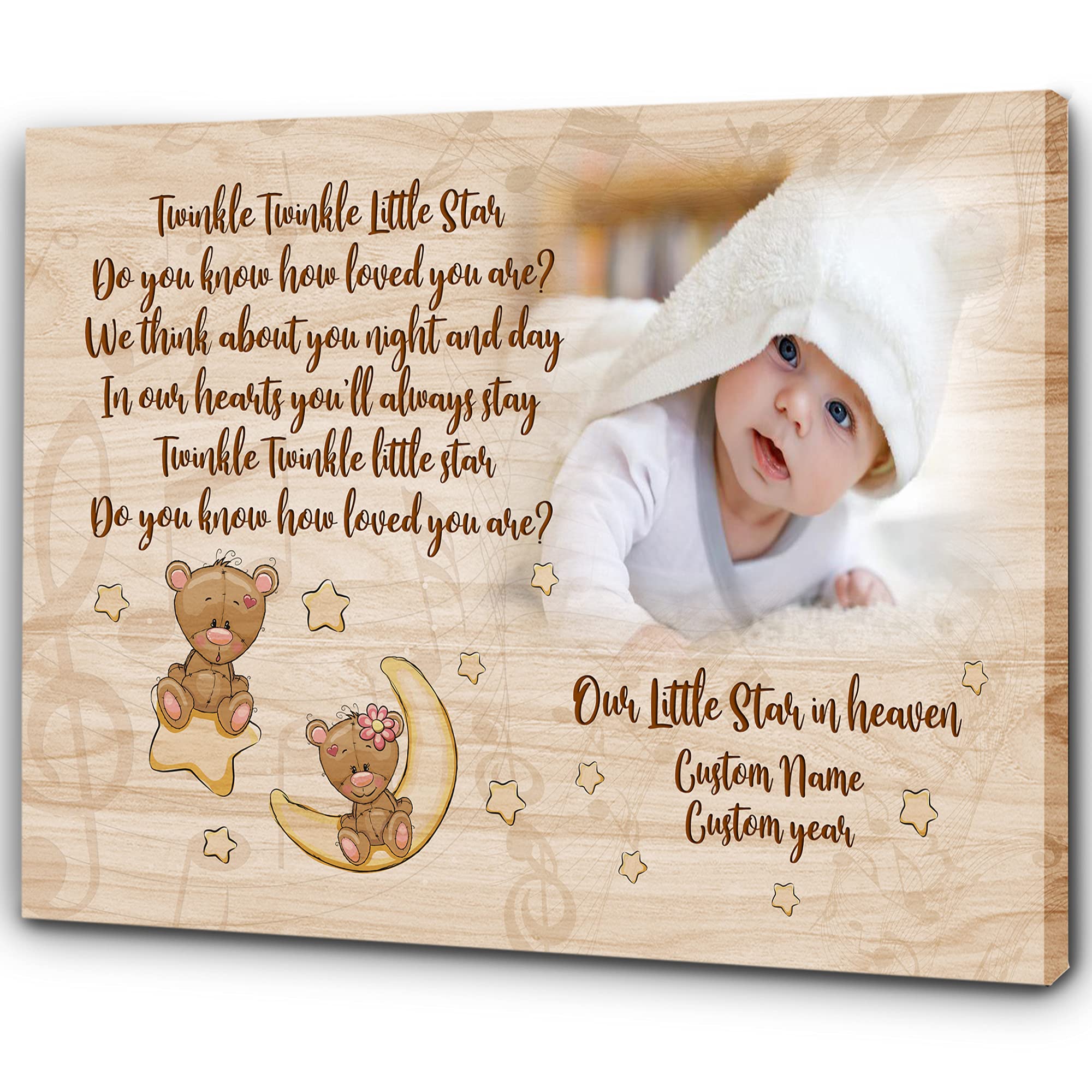 Personalized Baby Memorial Canvas - Twinkle Twinkle Little Star | Sympathy Gift for Infant Loss, Child Loss & Grieving Parents | 16x12 Inch Remembrance Art for Nursery, Memorial Wall or Healing Space