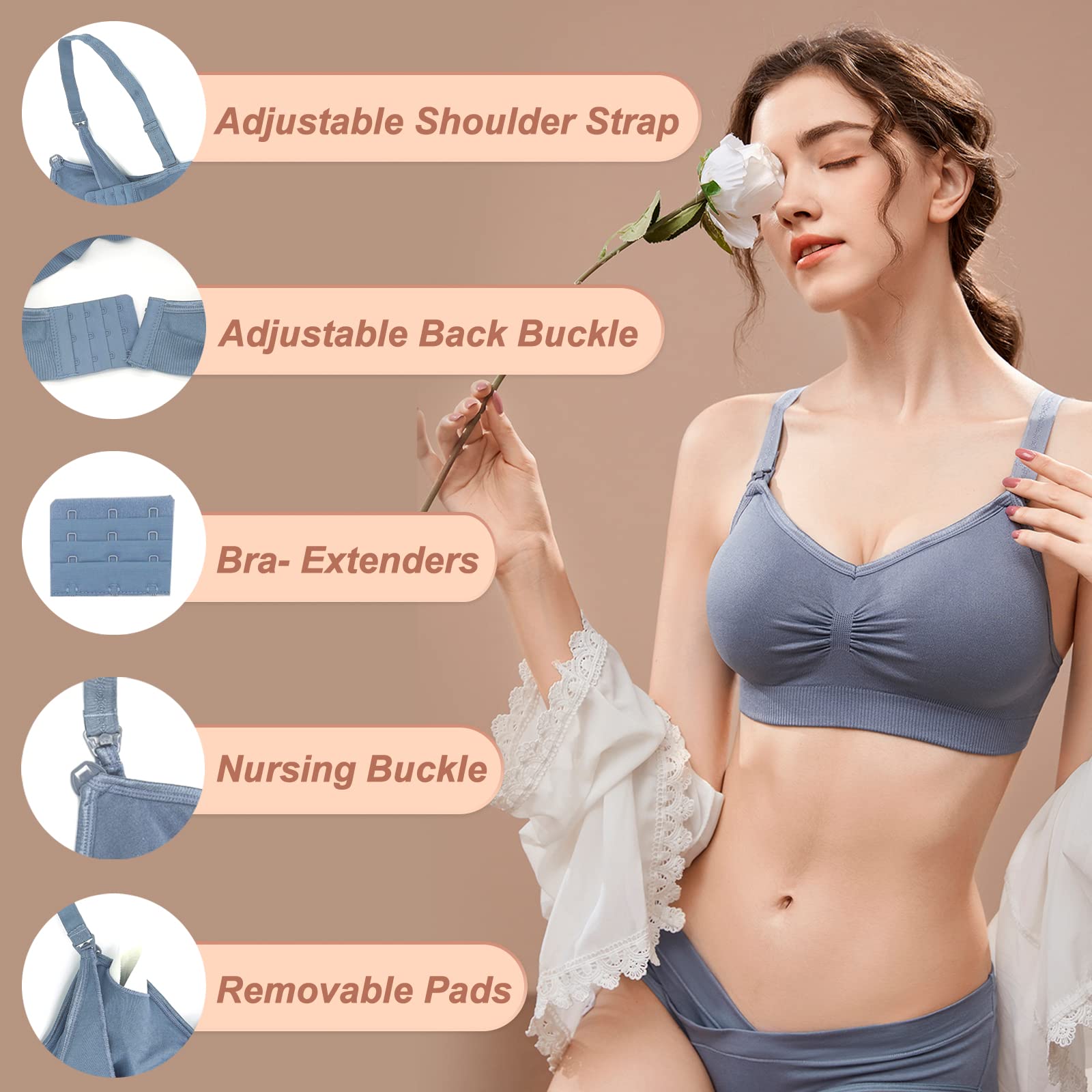 **JAMRID Comfortable Nursing Bras for Breastfeeding & Maternity - Wireless Sleep Bras with Pumping Access & Extra Extenders - Perfect for Nighttime Nursing & Postpartum Comfort**