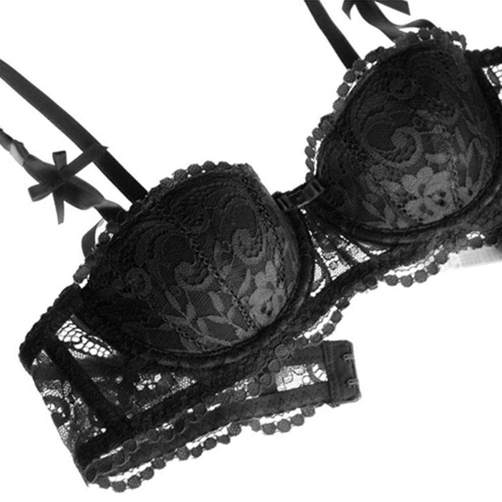 Sexy Women's Push Up Lace Bra & Thong Set with Garters & Stockings - 4 Piece Lingerie Set for Valentine's Day, Bridal, Romantic Nights & Special Occasions