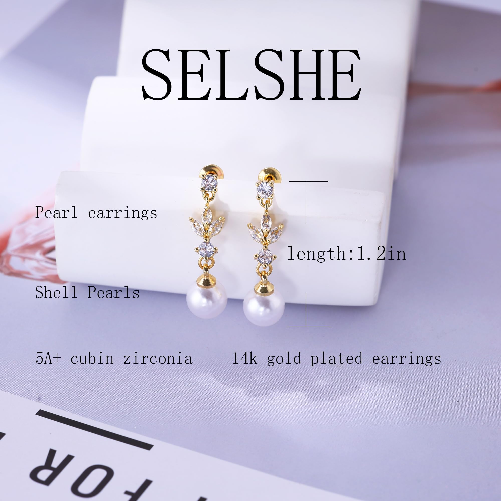 14K Gold Pearl Drop Earrings for Women - Elegant Dainty Wedding Jewelry, Bridal Pearl Stud Earrings, Trendy Gold Dangling Earrings | Perfect for Weddings, Parties, Date Nights & Special Occasions