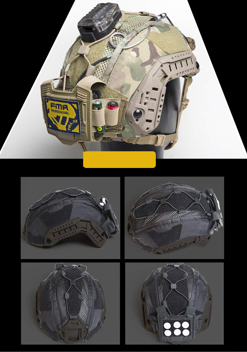 FMA Tactical Helmet Cover with Balancing Weight Pouch & Elastic Battery Holder - TB1345 Black | Perfect for Maritime Operations, Airsoft & Military Training Gear Accessories
