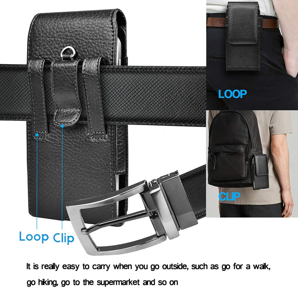 EBIZCITY Leather Phone Belt Holster Pouch for Samsung, Motorola, Xiaomi, Huawei & iPhone 15 Max - Adjustable Belt Buckle Cell Phone Holder for Men & Women - Perfect for Work, Hiking, Travel & Outdoor Activities