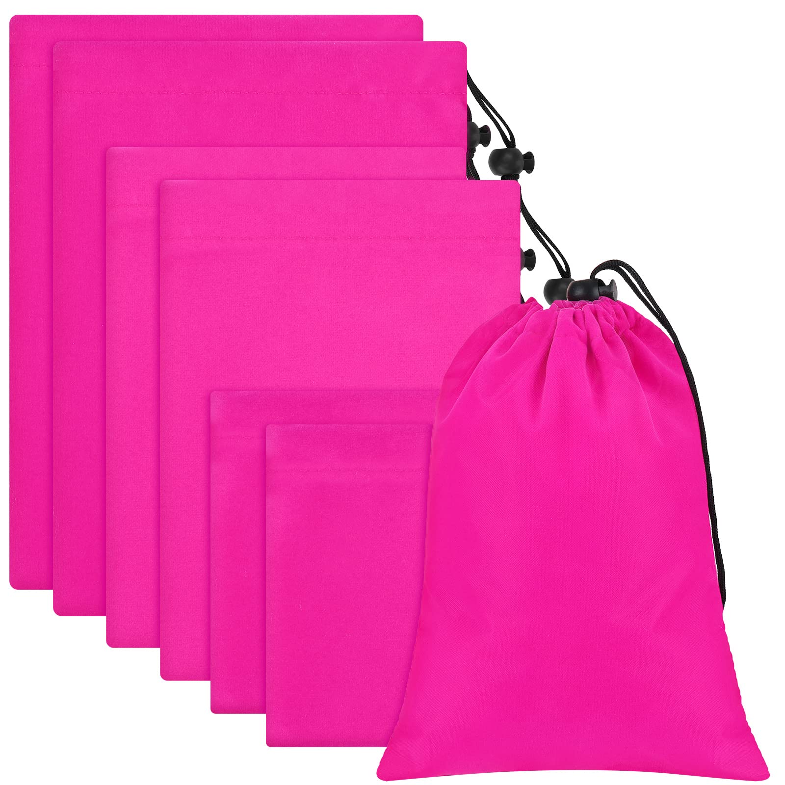Premium 6-Piece Hot Pink Suede Toy Storage Bags with Drawstring Closure - Organize Kids' Toys, Crafts & Small Items - Perfect for Nursery, Playroom & Travel
