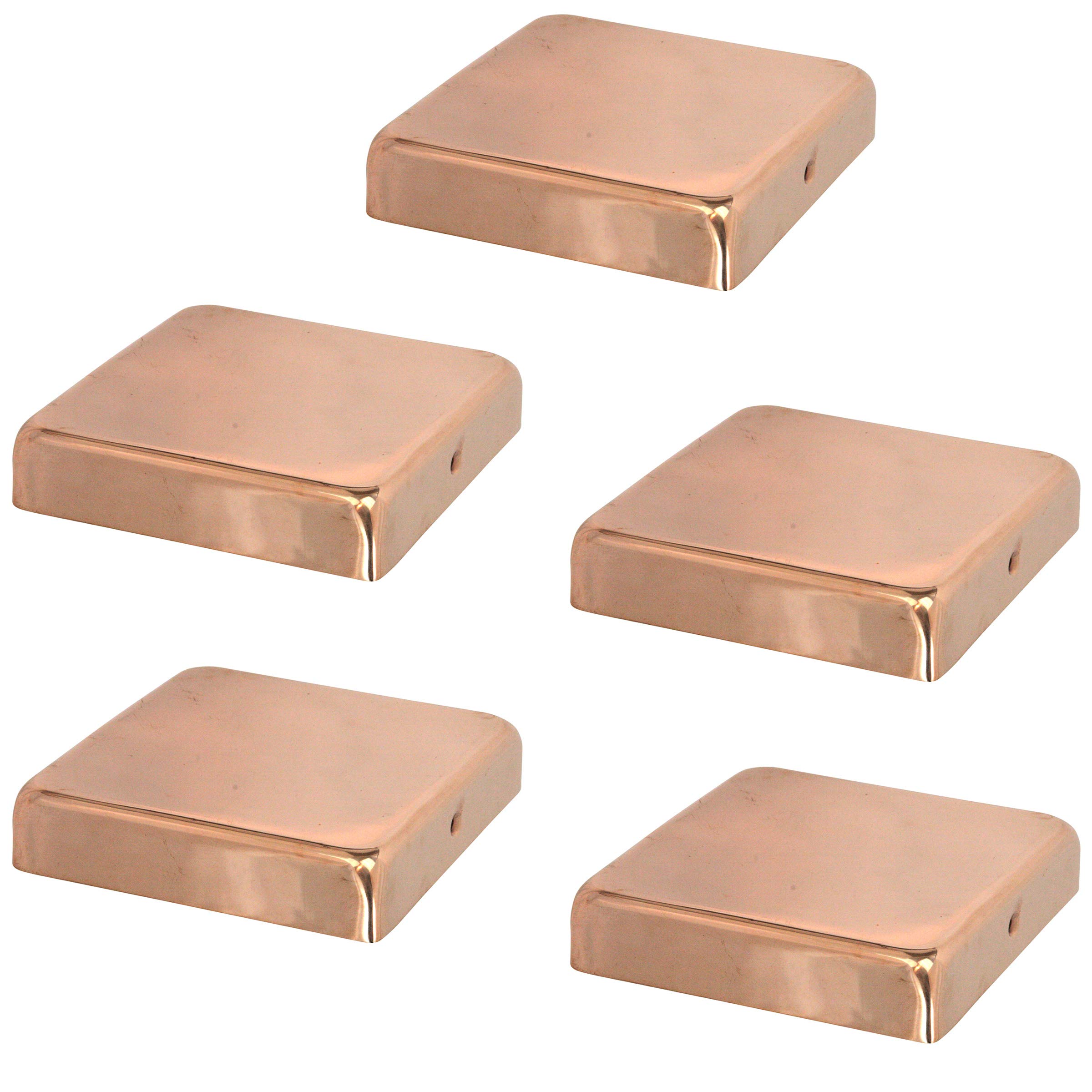 8x8 Solid Copper Flat Top Post Caps (5-Pack) - Extended Lip Design - Natural Patina Finish - 7-1/2 x 7-1/2 Inch - Perfect for Mailbox Posts, Fence Toppers & Deck Railings