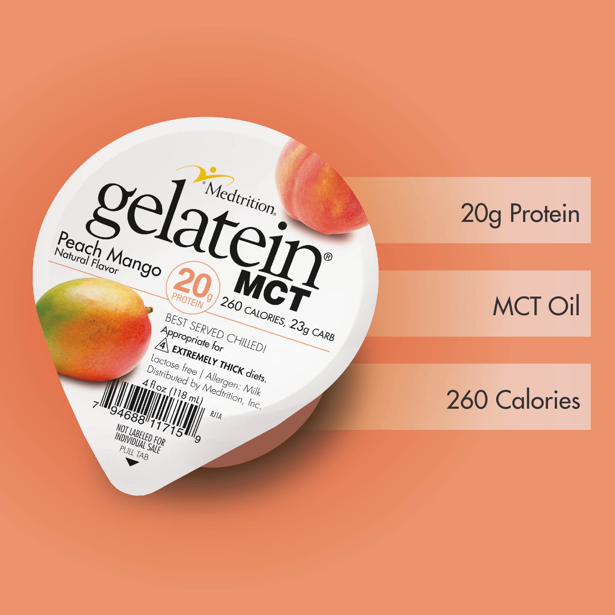 Gelatein MCT Peach Mango Protein Snack - 20g Protein per Serving, Easy to Swallow for Dysphagia & Fluid Restricted Diets - Perfect Pre/Post Workout, Keto & Low-Carb Friendly (36 Count) - Great for Elderly Nutrition, Hospital Recovery & Fitness Enthusiasts