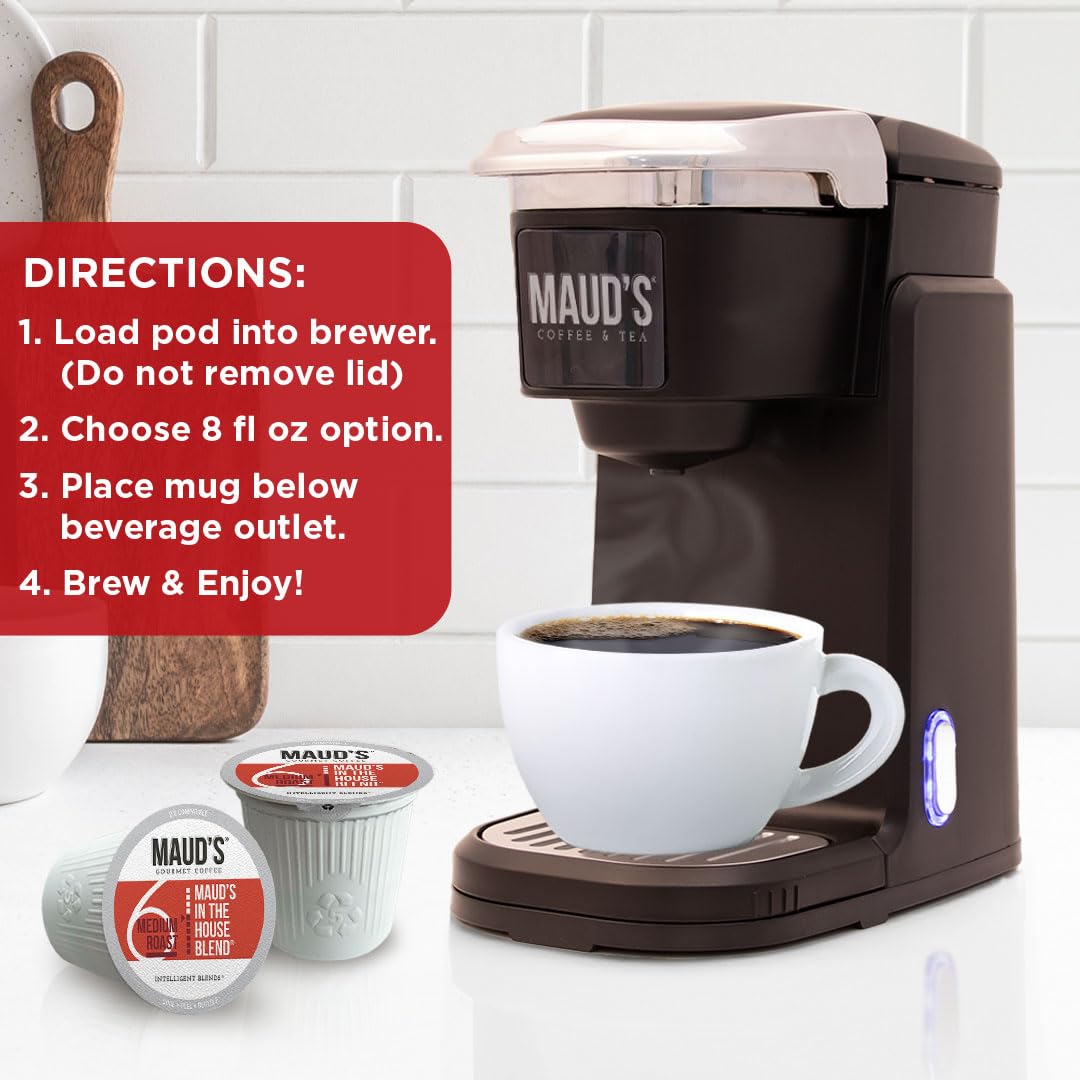 Maud's Medium Roast Coffee Pods 100 Count - 100% Arabica Single Serve Recyclable K-Cups - Compatible with Keurig Coffee Makers - Perfect for Home, Office & Morning Brews