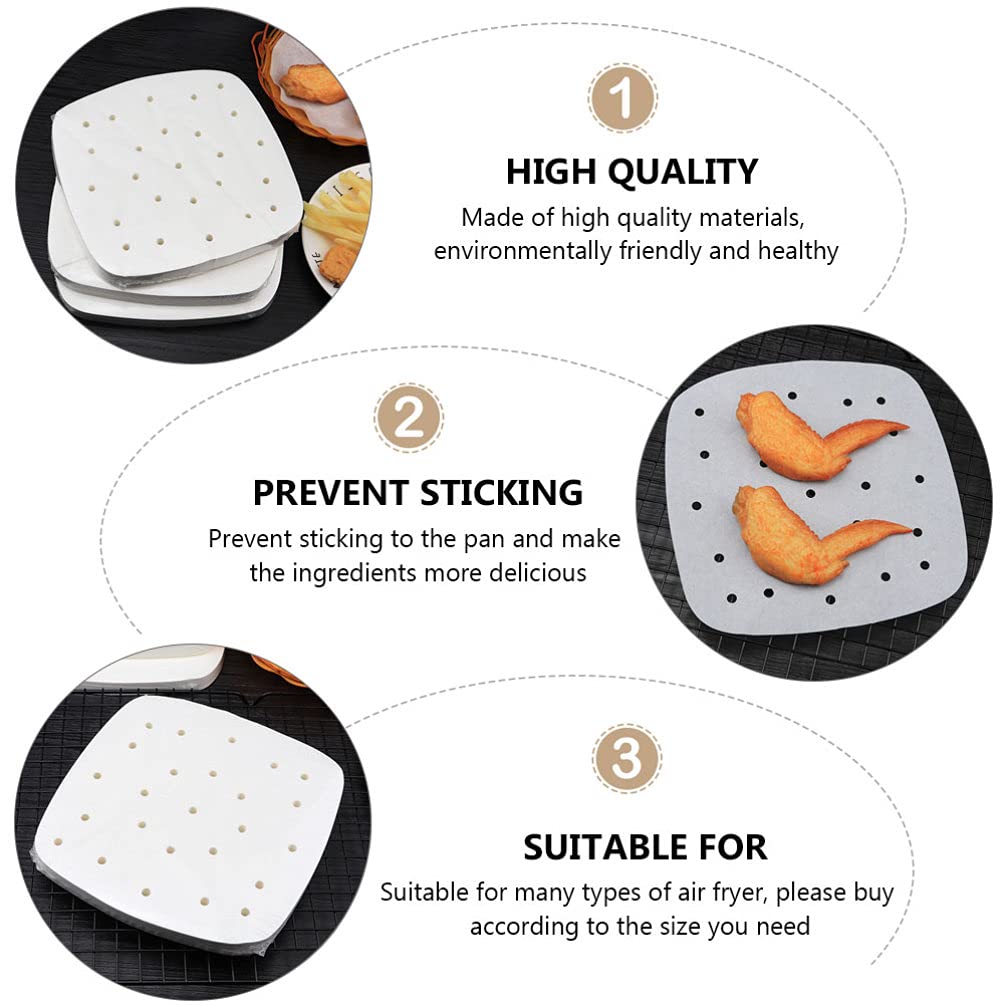 DOITOOL 400pcs Square Perforated Air Fryer Parchment Paper Liners - Nonstick Bamboo Steamer Liner for Air Fryers, Steaming Baskets, Oven Baking & Cooking (18cm) - Perfect for Healthy Meal Prep, Reheating & Crispy Snacks