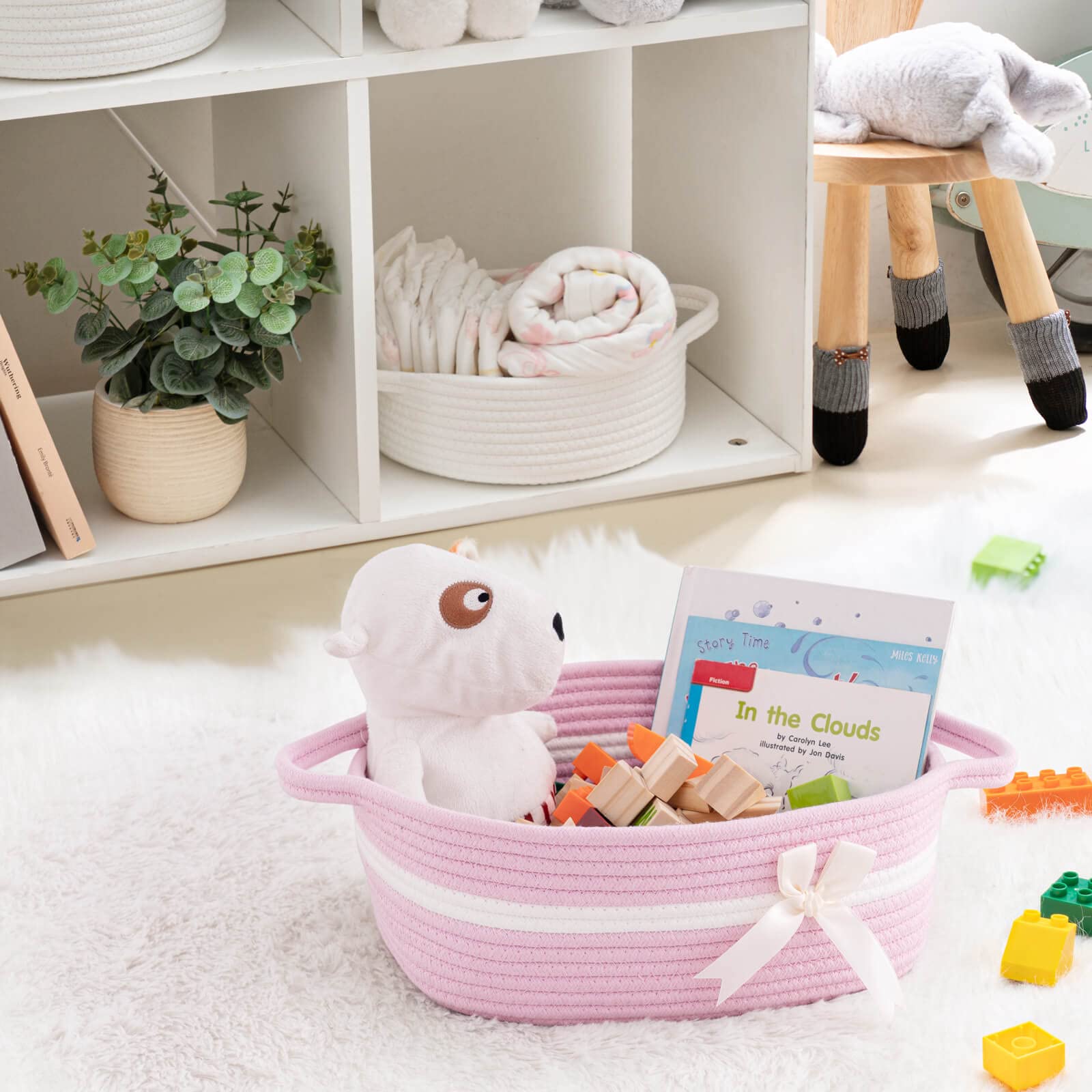 Pink Baby Gift Basket - Woven Nursery Storage for Toys & Towels (13x9.8x5