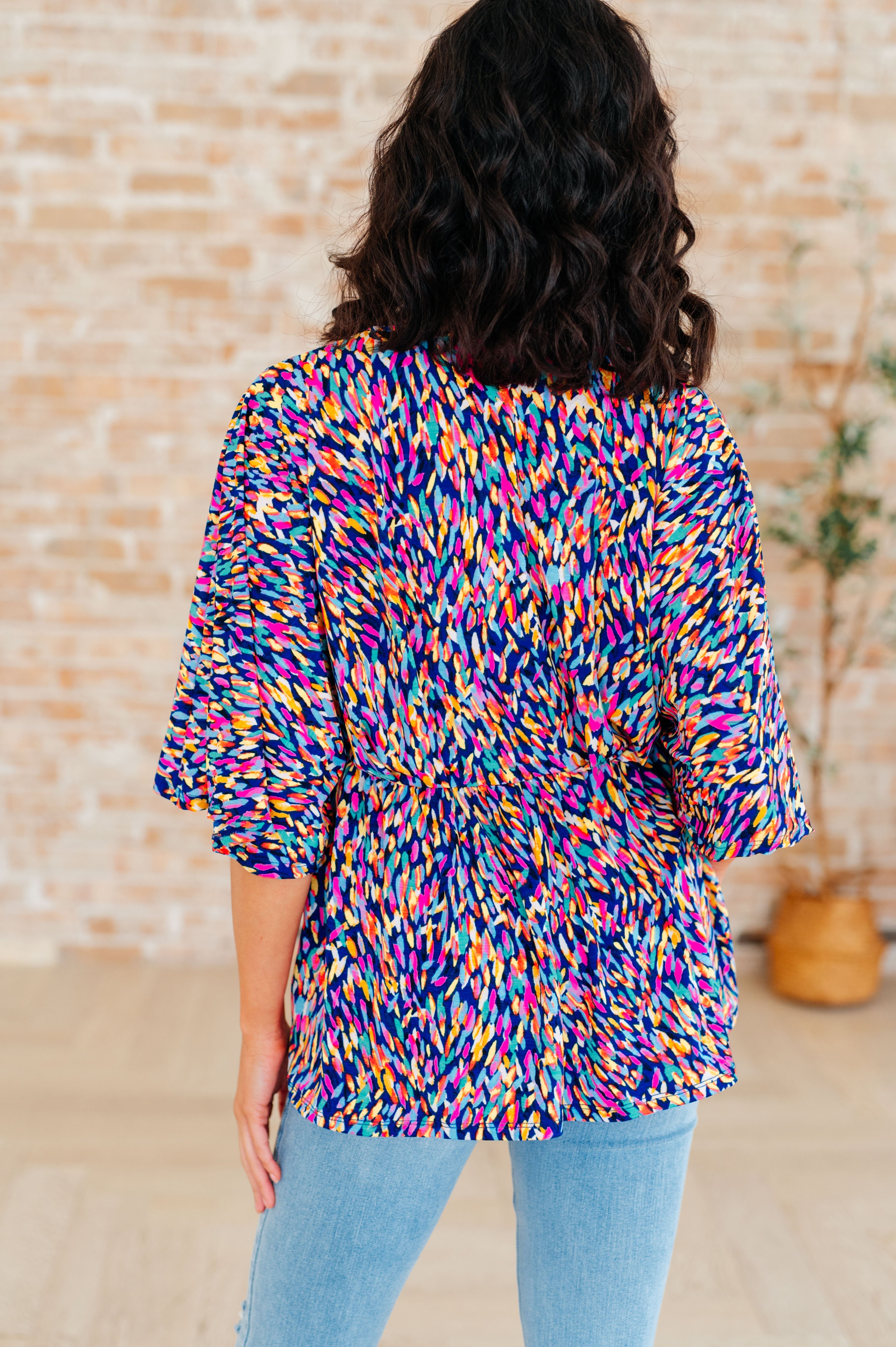 Dreamer Peplum Top in Painted Royal Multi - Flowy Women's Blouse for Casual Wear, Office & Date Night Outfits
