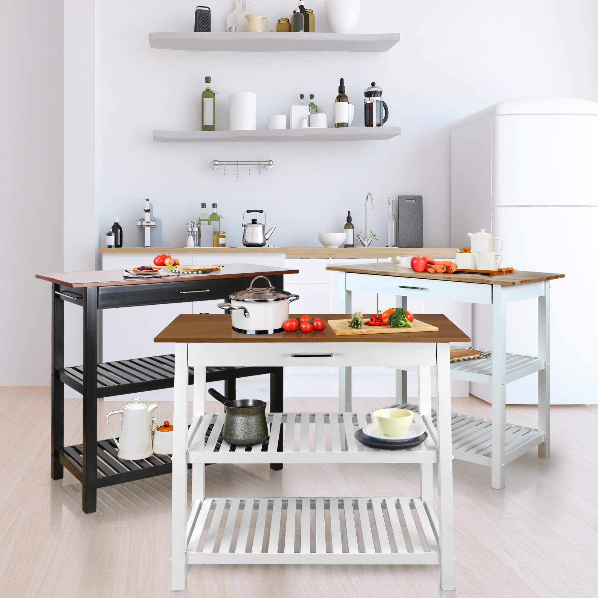 Casual Home Solid Wood Kitchen Island with Storage - Natural Cherry & White Finish | Perfect for Small Kitchens, Breakfast Bars & Extra Counter Space
