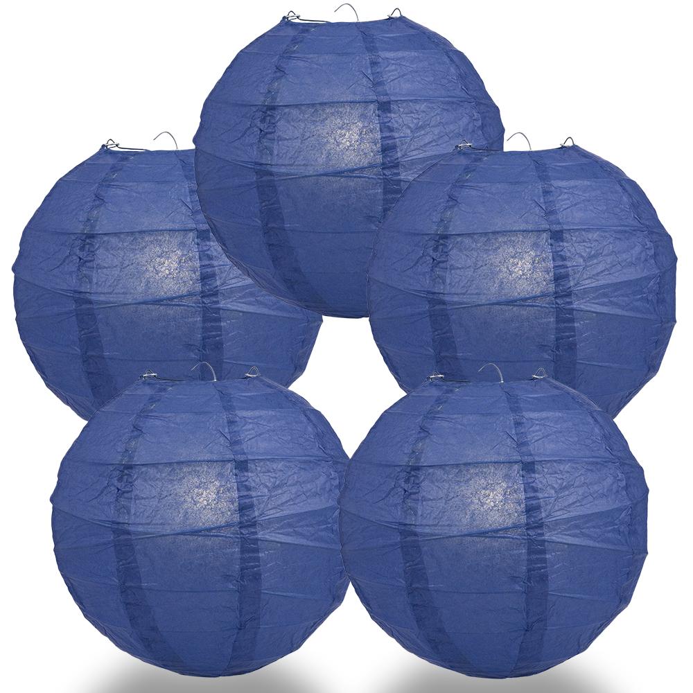 5 Pack 12 Inch Navy Blue Free Style Ribbing Hanging Paper Lanterns - Perfect for Wedding Decor, Party Lighting, and Home Decoration
