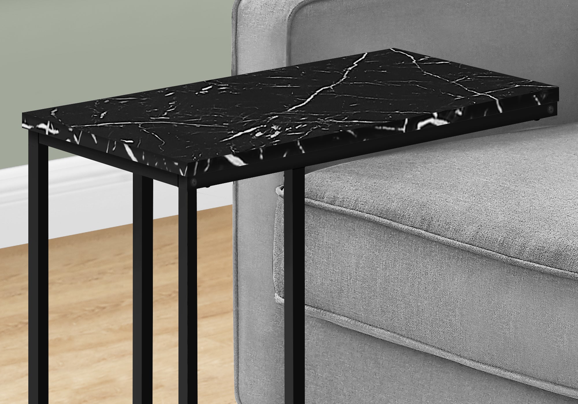 Elegant Black Marble Accent Table with Black Metal Frame - 25 Inches Height - Perfect for Living Room, Bedroom, or Office Decor