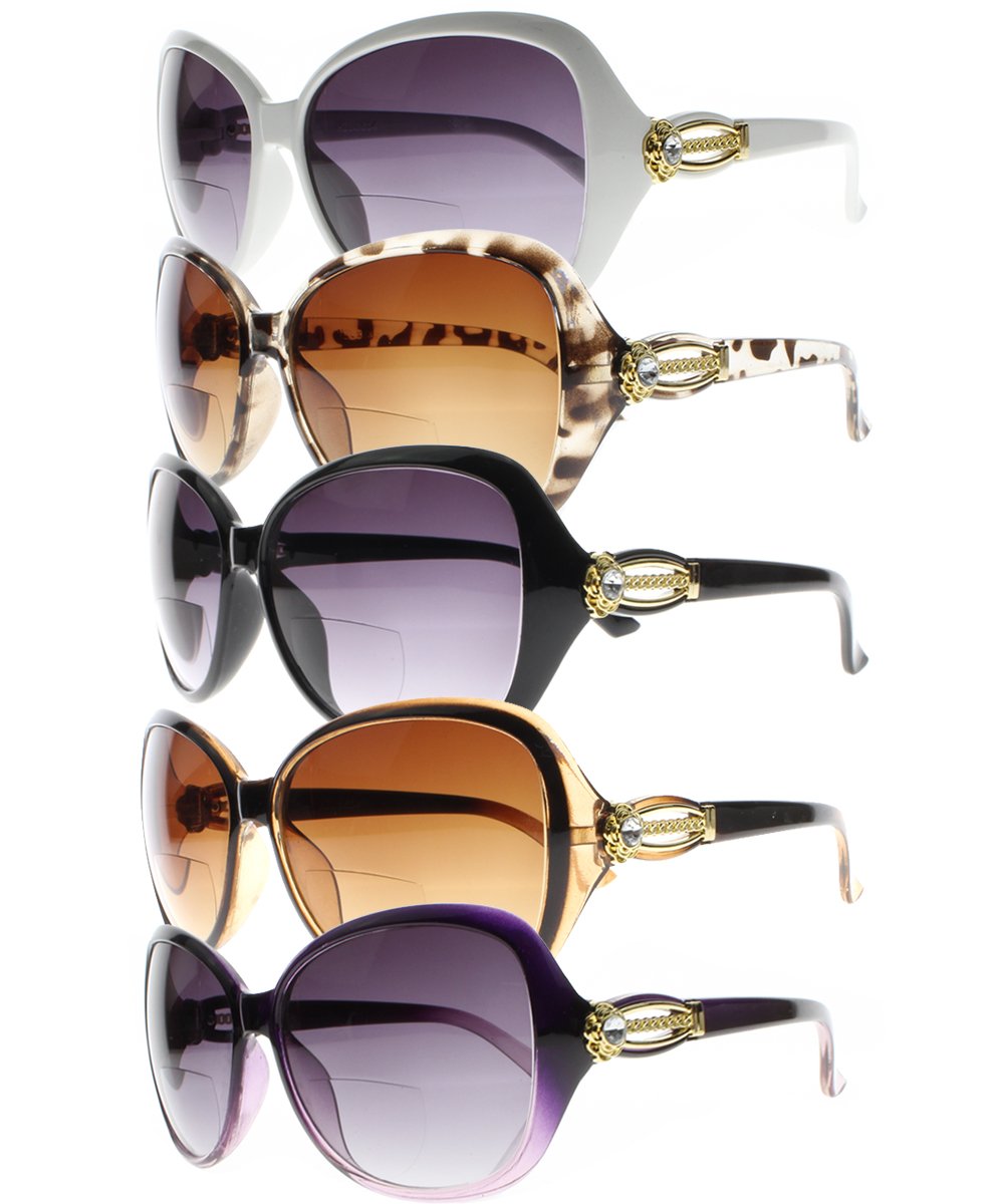 Stylish Bifocal Reading Glasses with Floral Design & Diamond Accents - UV400 Tinted Sunglasses for Women & Men - Perfect for Reading, Driving, and Outdoor Activities