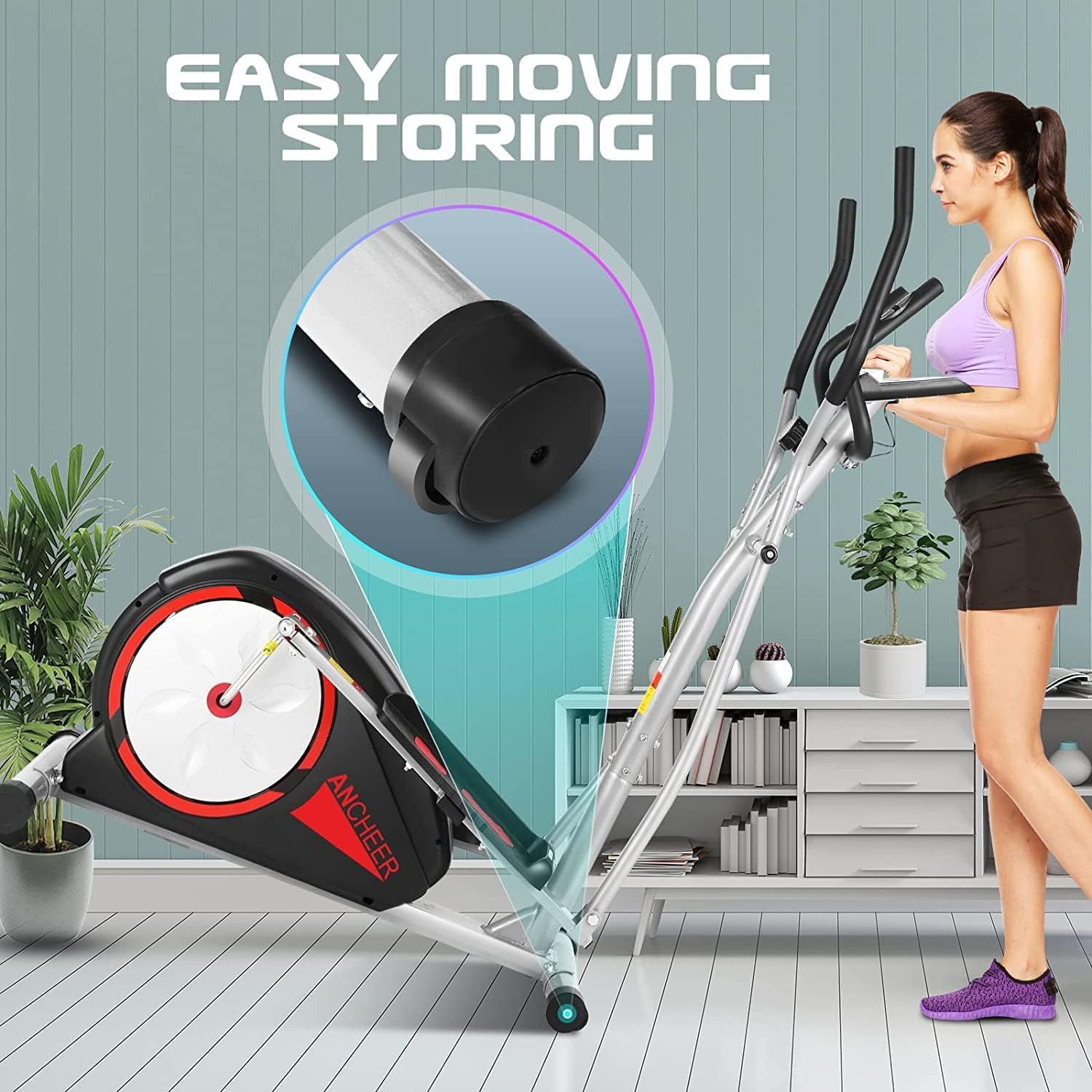 ANCHEER Elliptical Machine for Home Gym - 8 Resistance Levels, LCD Monitor & Pulse Rate Grips - 350Lbs Weight Capacity - Quiet Cardio Workout Equipment for Small Spaces & Apartment Fitness