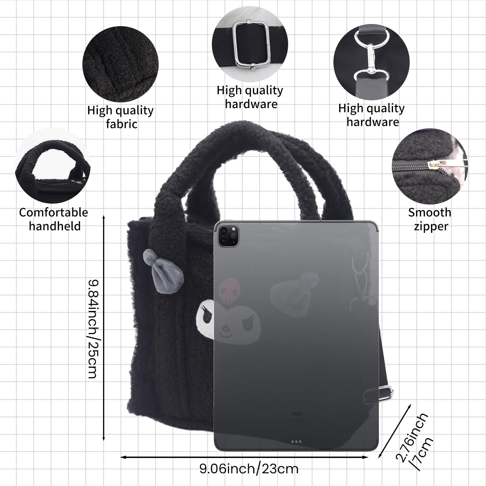 Anime Plush Handbag for Women - Cute Zippered Tote Bag with Adjustable Shoulder Strap - Perfect for Cosplay, School, Shopping & Travel Accessories