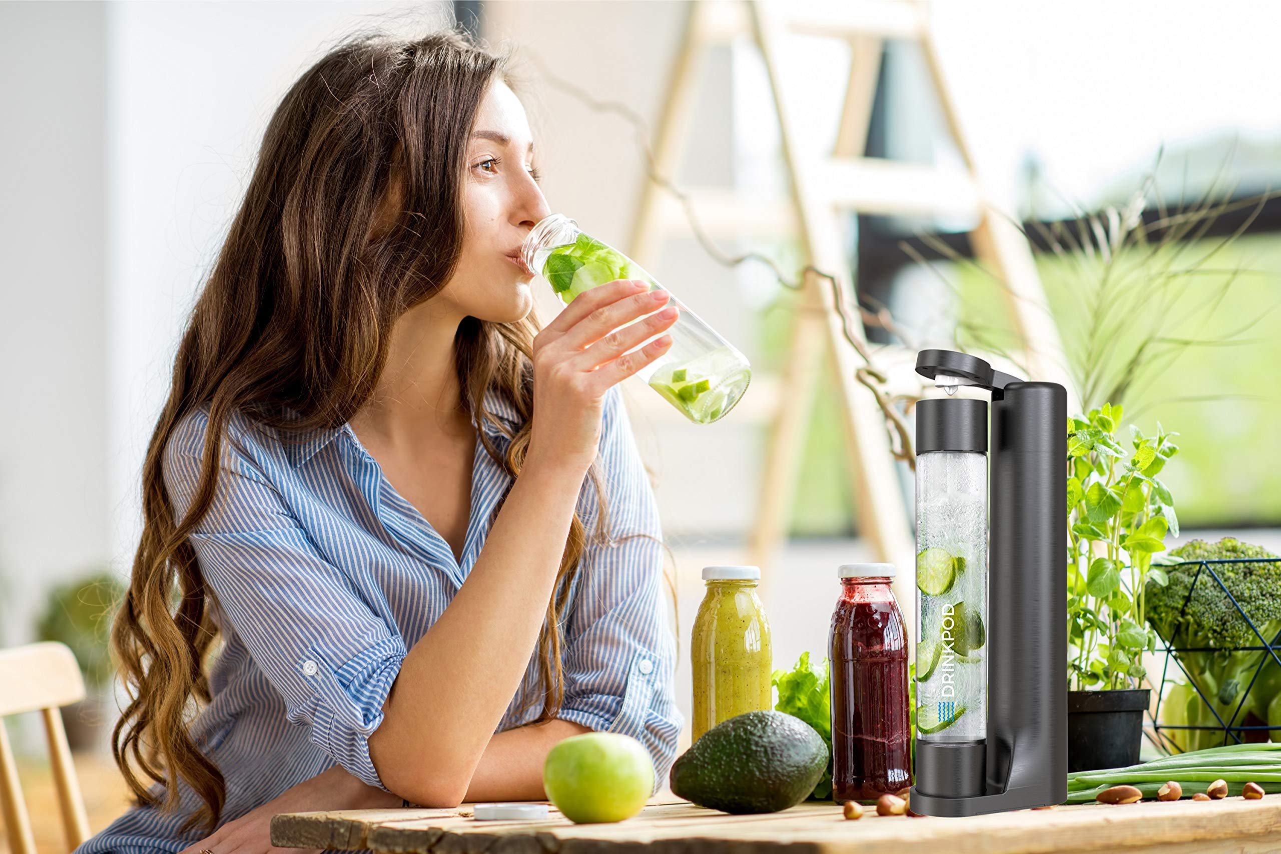 FIZZpod Soda Maker Machine - Make Sparkling Water, Juice, Coffee & Cocktails at Home | Includes 3 Bottles, 3 Caps, Carbonator Cap & 2 CO2 Cylinders (Silver) | Perfect for Kitchen, Office, Parties & Healthy Drinks