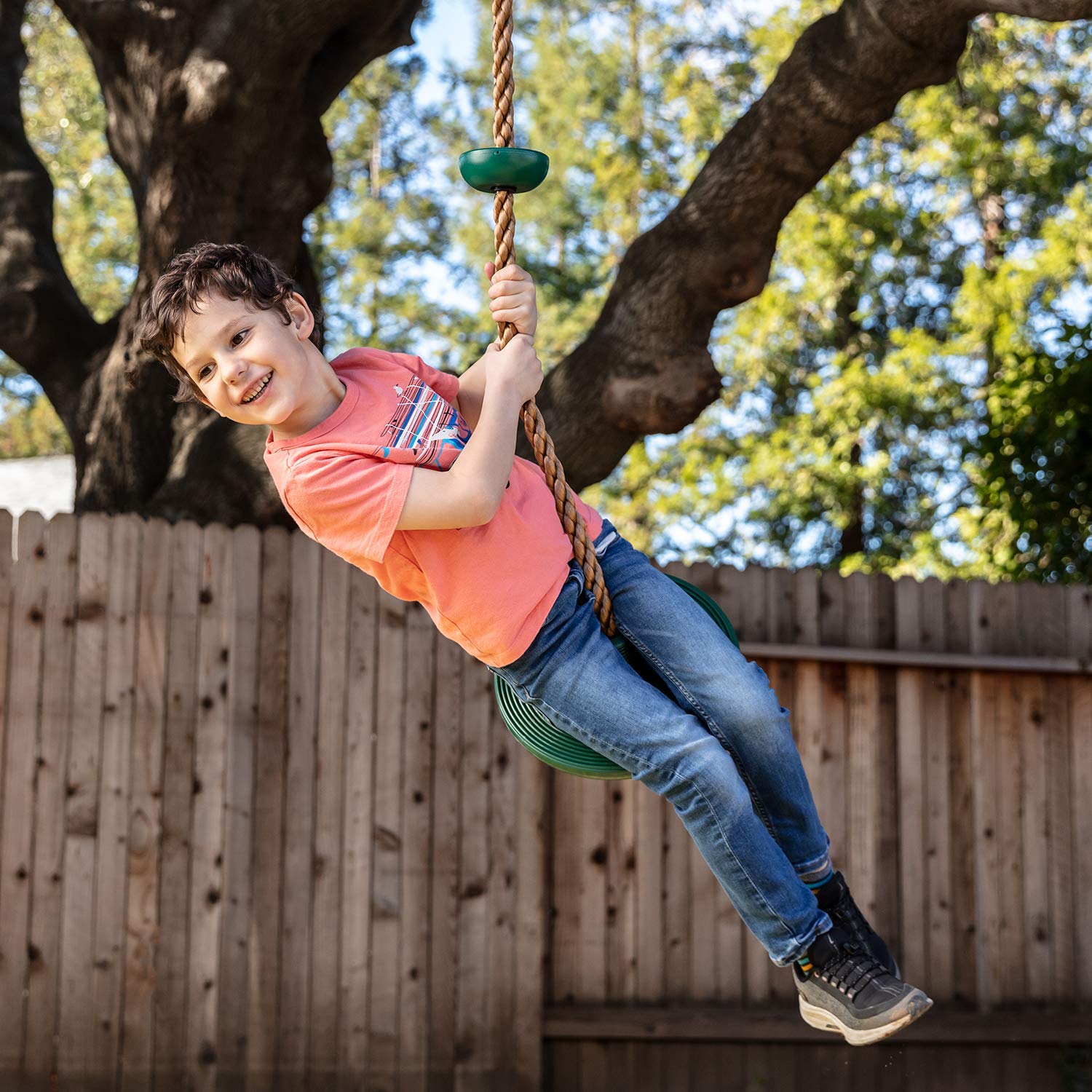 LAEGENDARY Outdoor Tree Swing Set with Climbing Rope, Platform & Disc Swing Seat - Kids Playground Accessories for Backyard, Park & Garden - Includes 4FT Tree Strap & Carabiner - Perfect for Outdoor Family Fun, Backyard Play & Adventure Activities