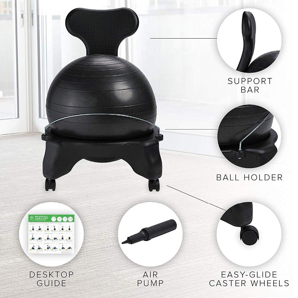 **YUEWO Yoga Ball Chair – Premium Ergonomic Stability Ball for Home Office & Fitness – Exercise & Balance Ball with Air Pump – Ideal for Desk Work, Yoga, and Core Workouts**