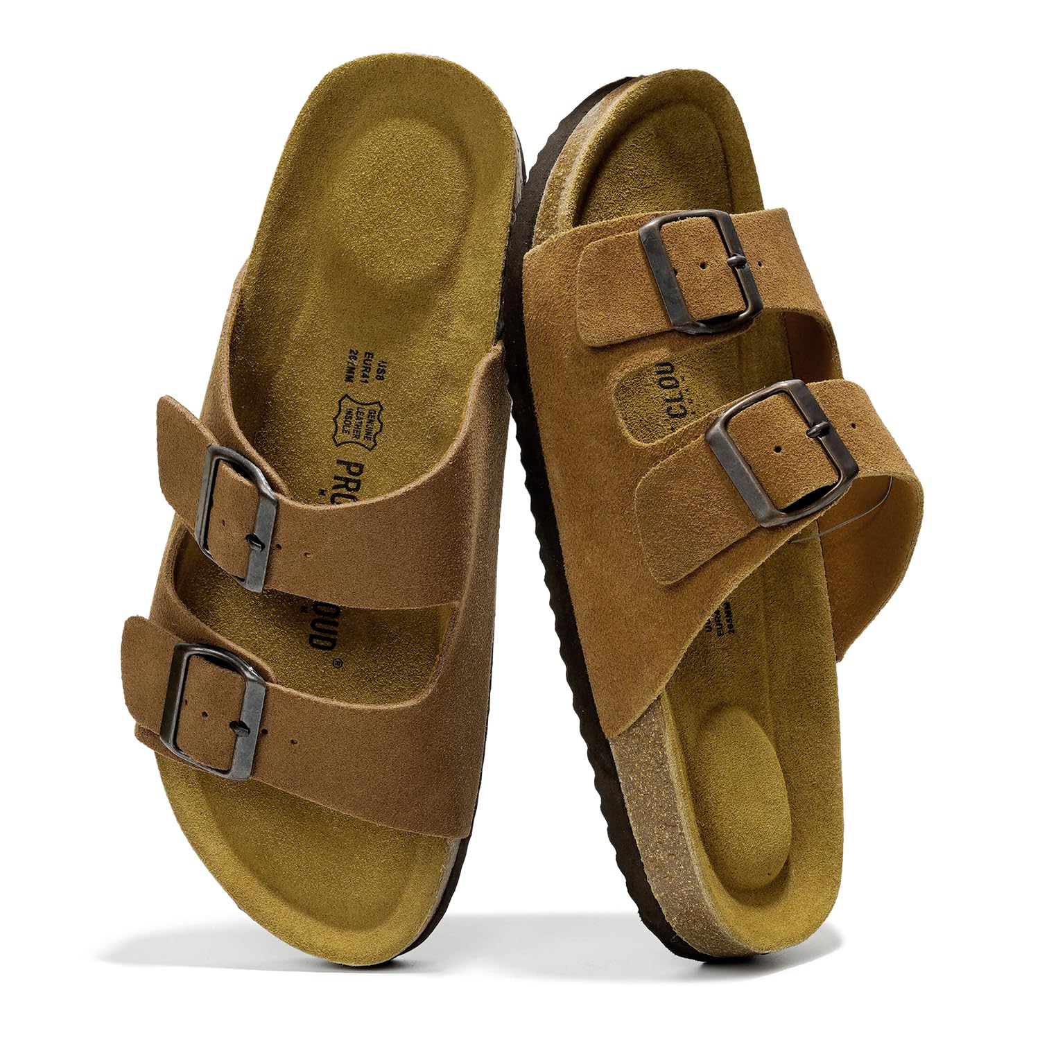 Premium Genuine Leather Men's Sandals with Memory Foam & Cork Footbed - Comfortable Non-Slip Flip Flops with Adjustable Straps - Ideal for Beach, Pool, Travel & Casual Wear (Arizona)