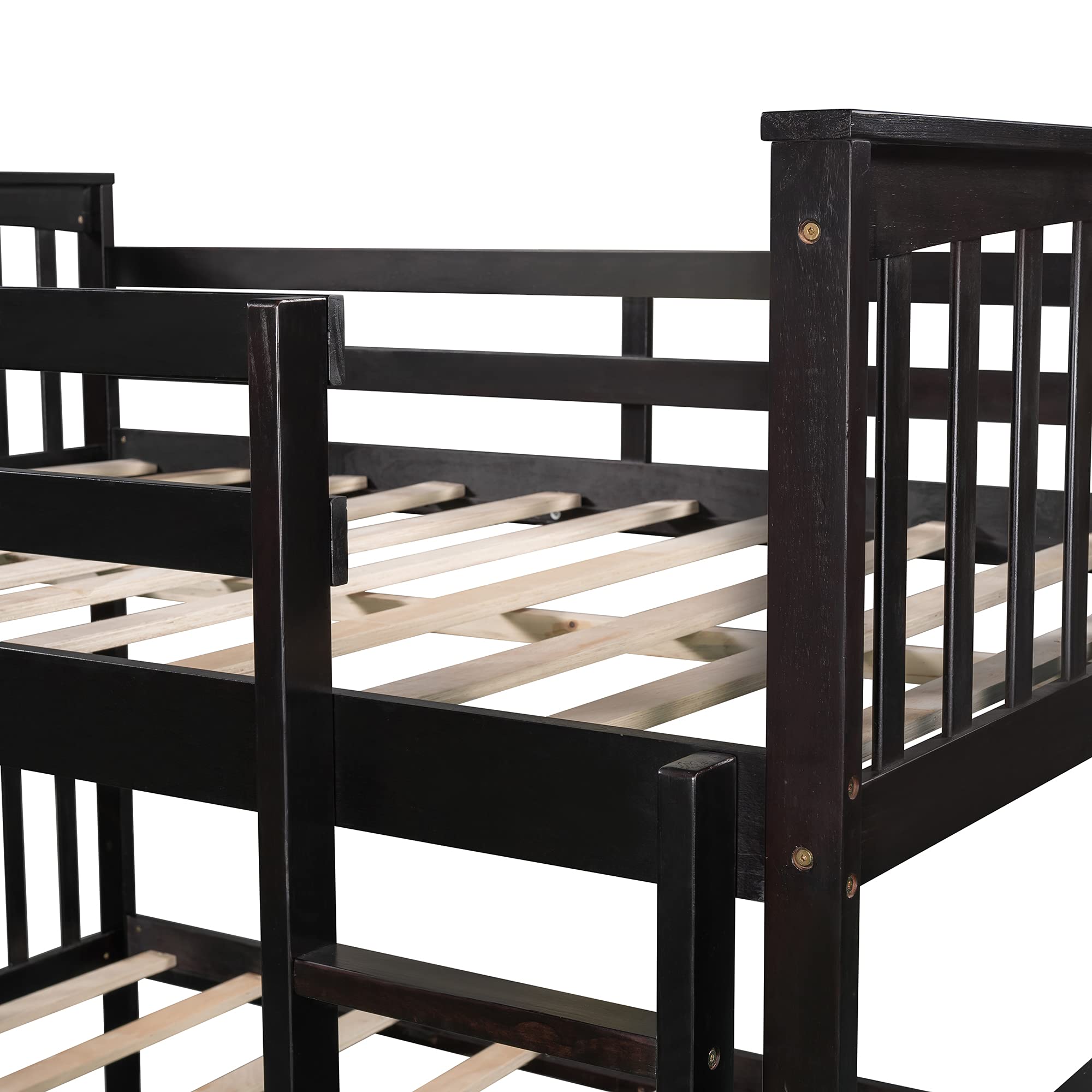 Harper & Bright Designs Full Over Full Bunk Bed - Solid Wood Bunk Bed with Ladder for Kids, Teens & Adults - Space-Saving Bedroom & Guest Room Furniture in Espresso - Perfect for Small Rooms, Vacation Homes & Shared Kids' Bedrooms