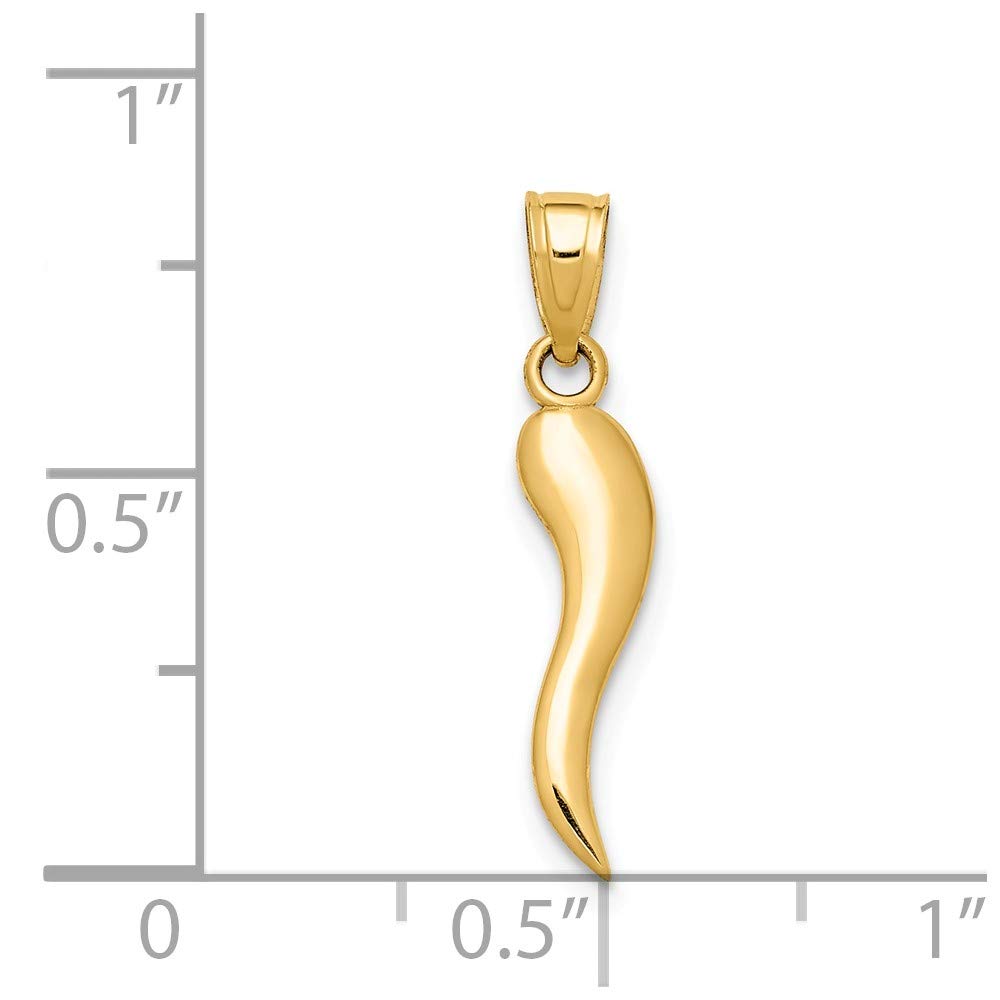 14K Solid Yellow Gold Italian Horn Pendant Necklace - Lucky Charm Jewelry for Men & Women - Perfect for Gifts, Everyday Wear & Special Occasions