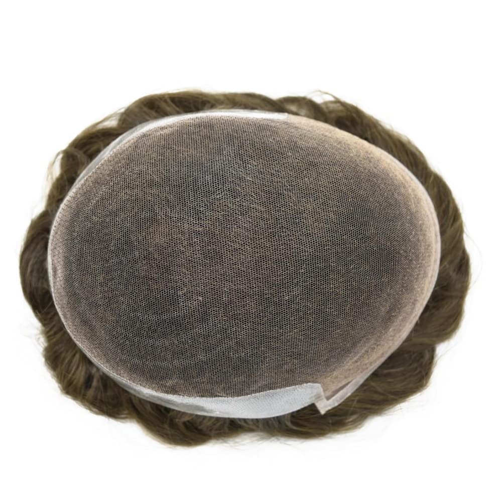 Natural Human Hair Toupee for Men - Swiss Lace Base Hair Replacement System with PU Bleached Knots | 8''x10'' Light Medium Density 5# Medium Light Brown Wig | Perfect for Daily Wear, Special Occasions & Hair Loss Solutions - SINGA HAIR
