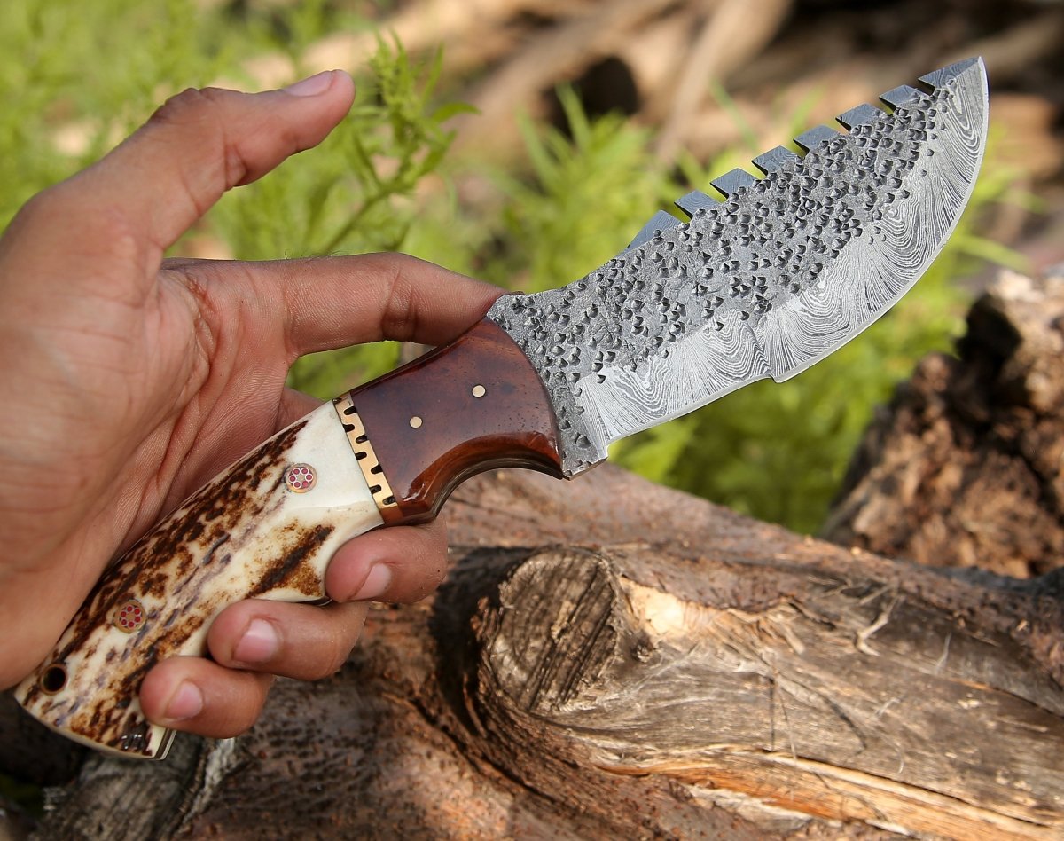 Premium Zeus Tracker Knife with Genuine Antler & Rosewood Handle - Survival, Hunting, and Outdoor Camping Essential