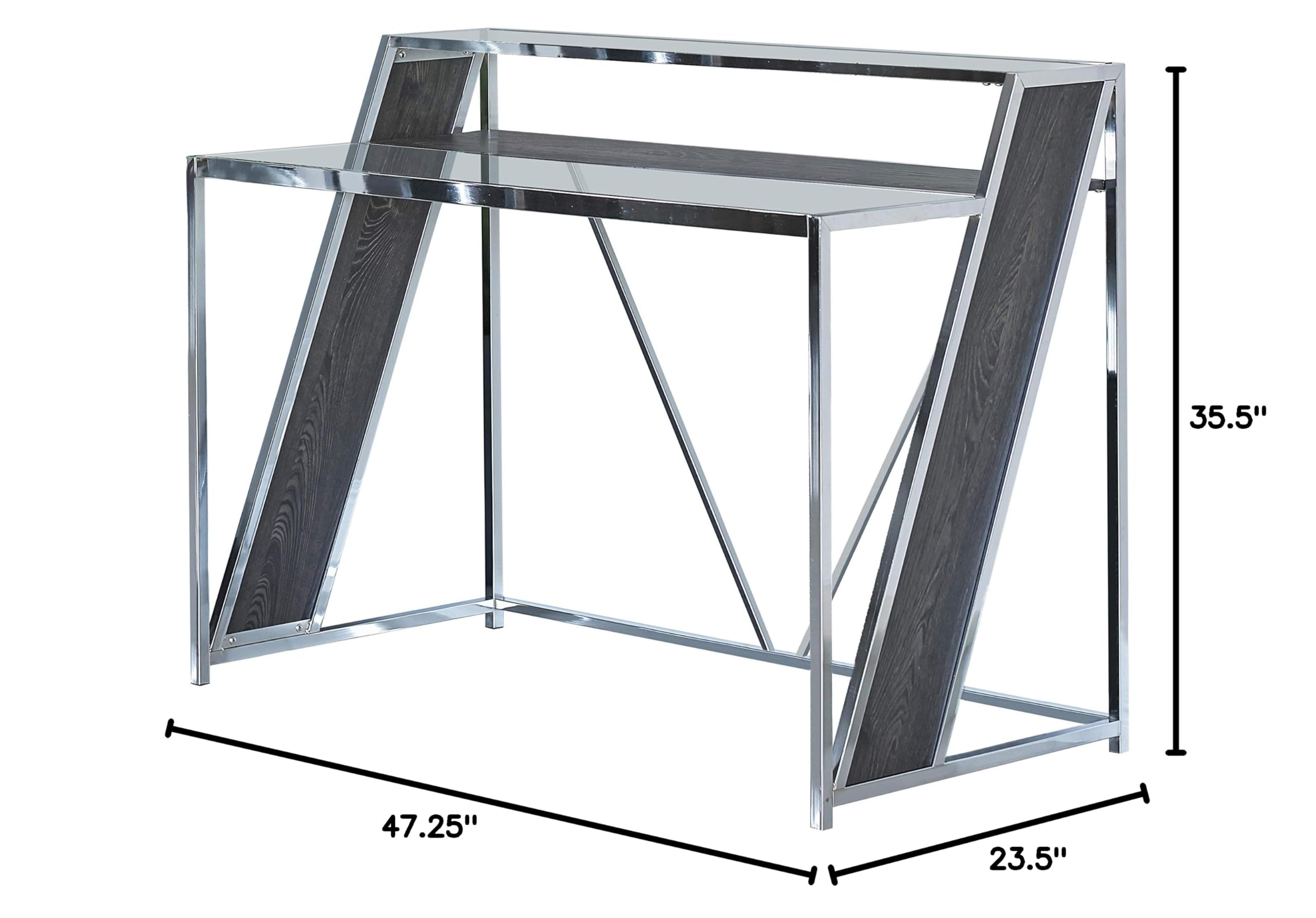 Coaster Furniture Alamosa Glass Top Chrome and Clear Writing Desk 805541 - Modern Home Office Desk for Small Spaces, Work From Home & Study