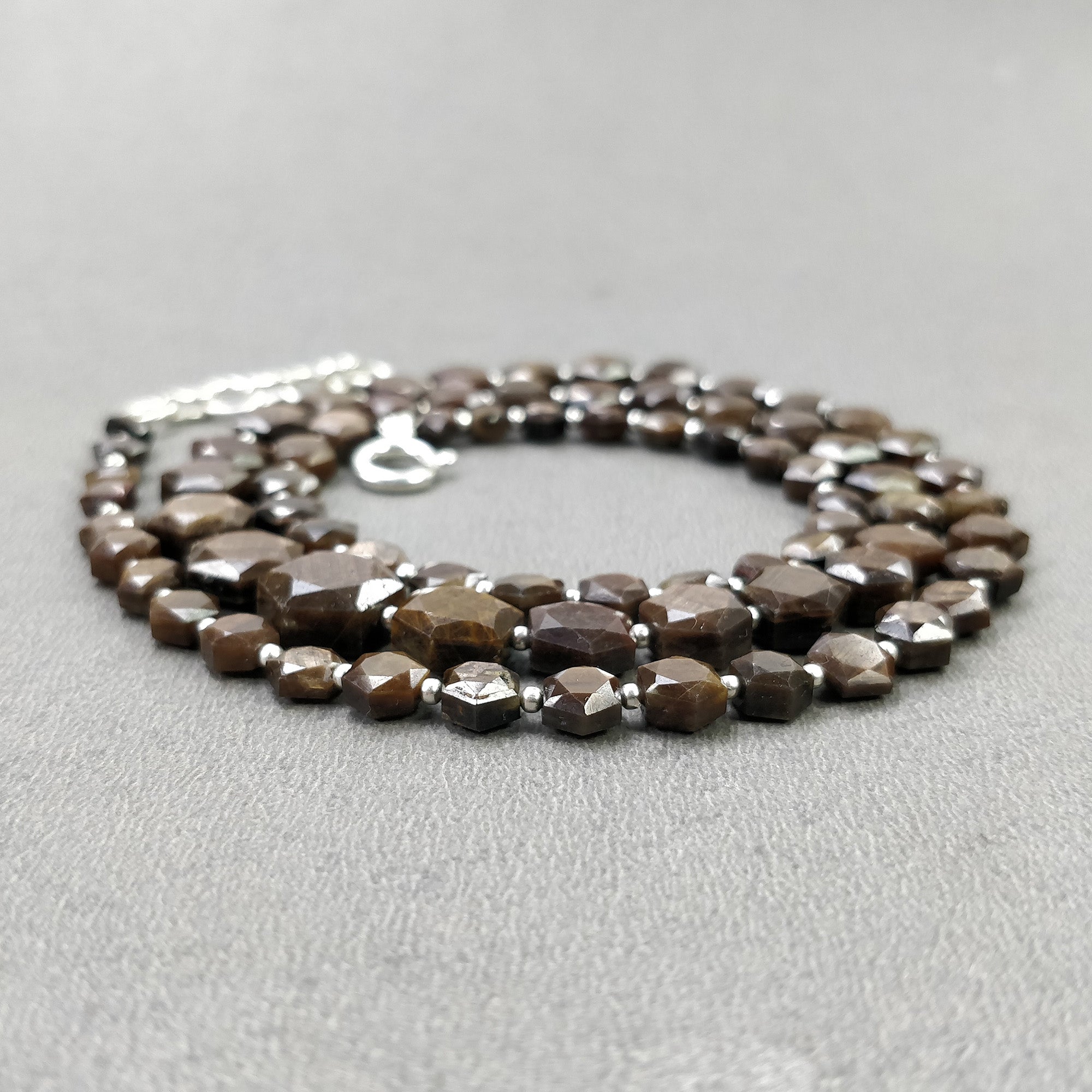 Golden Brown Chocolate Sapphire Gemstone Necklace - 23.30gms Natural Hexagon Faceted Sapphire Pendant (4.5mm-9mm) | Elegant Jewelry for Weddings, Parties & Special Occasions