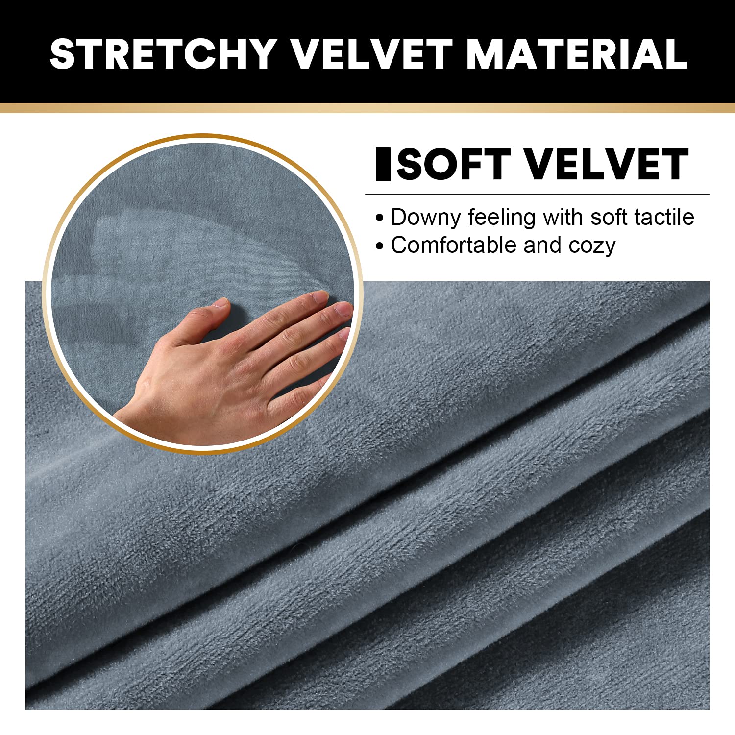 PrinceDeco Velvet 3-Piece Washable No-Slip Sofa Slipcover for 2-Cushion Loveseat (Up to 72