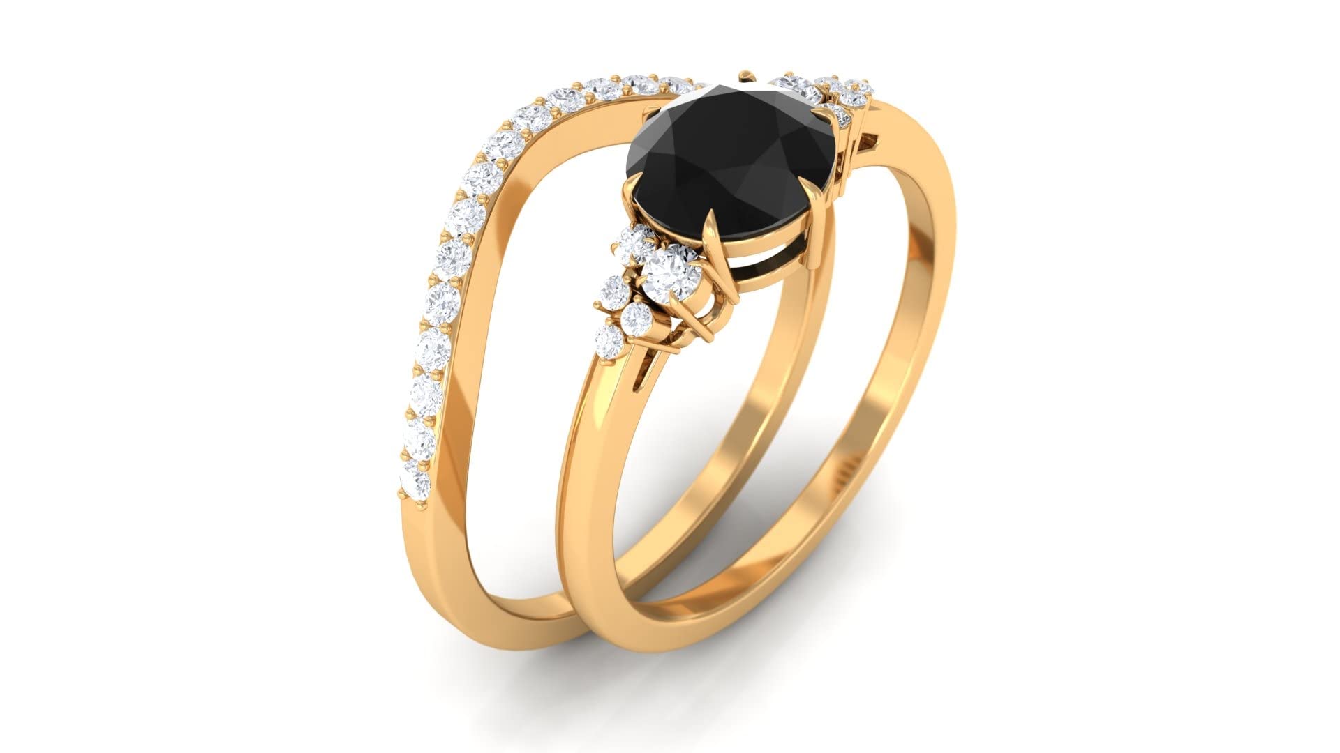 1.5 CT Black Diamond & Moissanite Ring Set in 14K Solid Gold - Elegant Minimalist Wedding Band, Engagement Ring for Women - Perfect for Anniversaries, Proposals and Special Occasions
