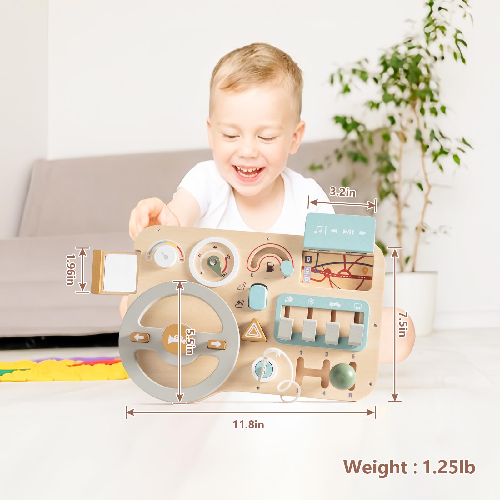 **Montessori Busy Board Wooden Toy - Kids Steering Wheel Activity Board, Sensory Learning Toy for Toddlers Ages 3+ | Pretend Play Driving Toy, Travel Toy, Educational Gift for Boys & Girls - Perfect for Car Rides & Early Childhood Development**