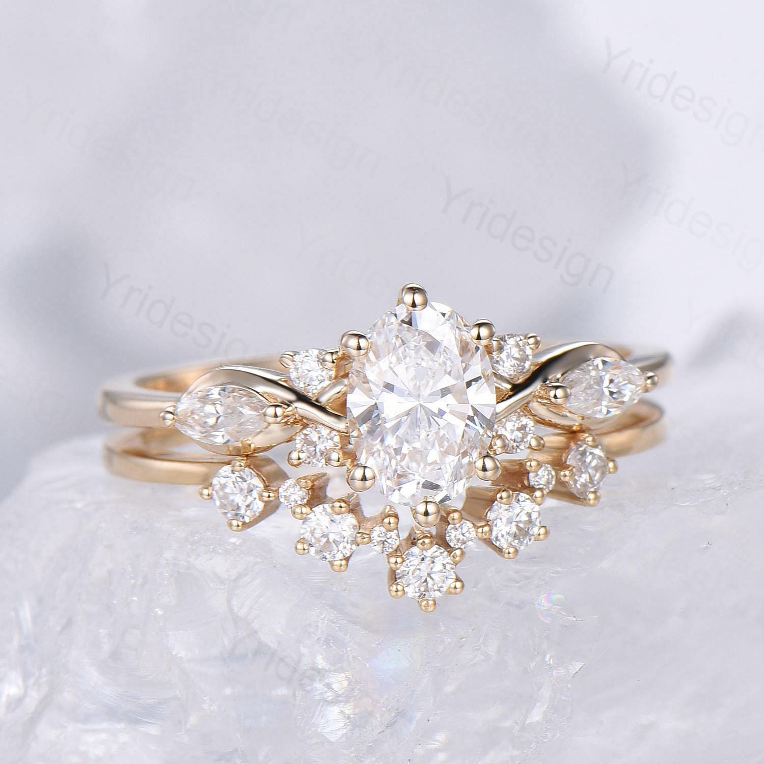 1 Carat VVS D Oval Lab Grown Diamond Engagement Ring Set with IGI Certificate - Unique Twisted Bridal Ring for Women - Perfect for Proposals, Weddings & Anniversary Gifts