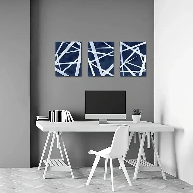 3-Piece Blue Abstract Geometric Metal Wall Art - Ready to Hang Modern Home Decor for Living Room, Bedroom & Office