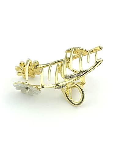 Kairangi Floral Hair Claw Clips for Women & Girls - Large Golden Hair Clutches, Hair Accessories for Women (Perfect Gift for Her, Great for Updos, Ponytails & Everyday Styling)