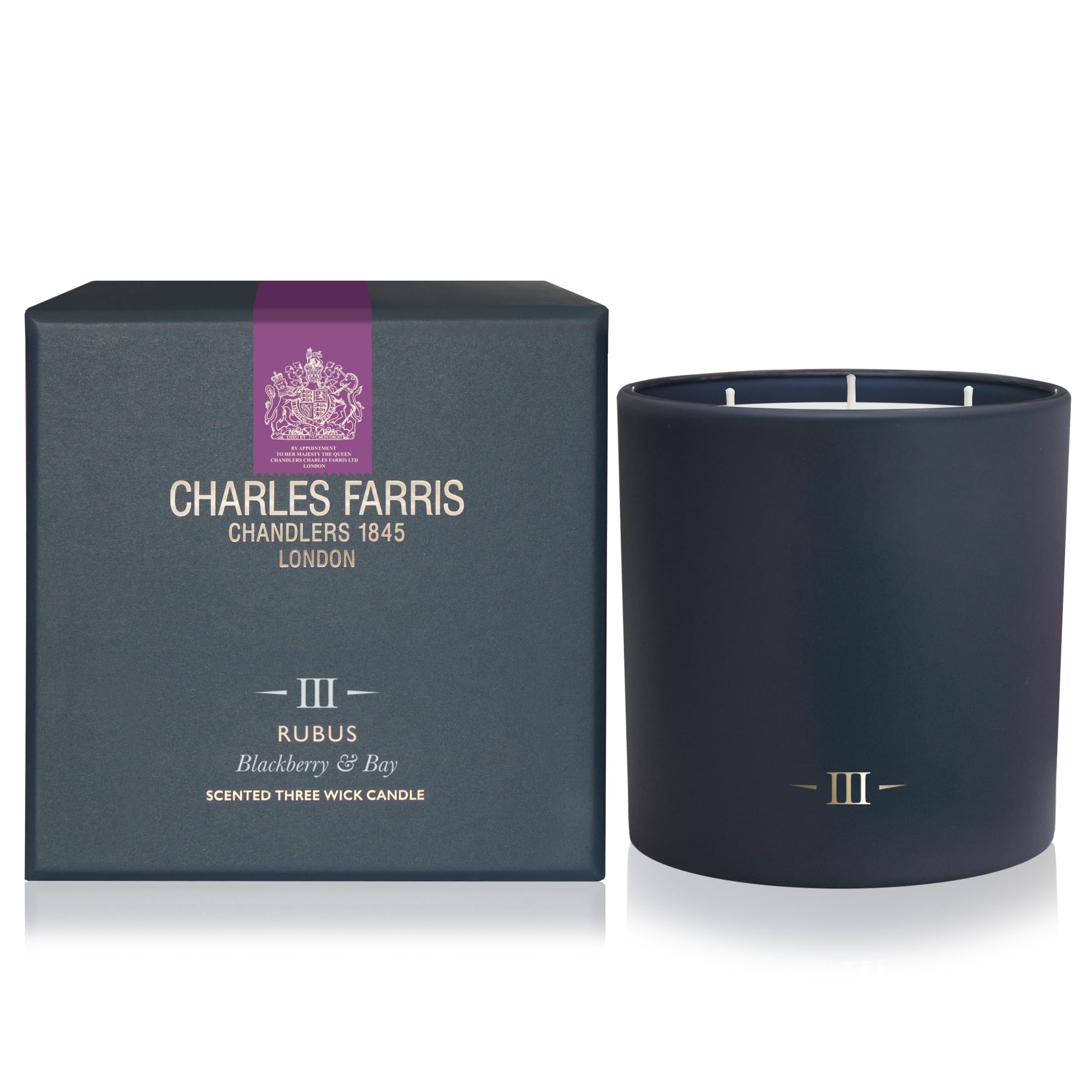 Charles Farris Rubus Luxury Scented Candles - 3 Pack in Textured Blue Glass Jar, Aromatic Bay, Blackberry & Herbal Notes | Perfect for Home Decor, Relaxation & Gift Giving