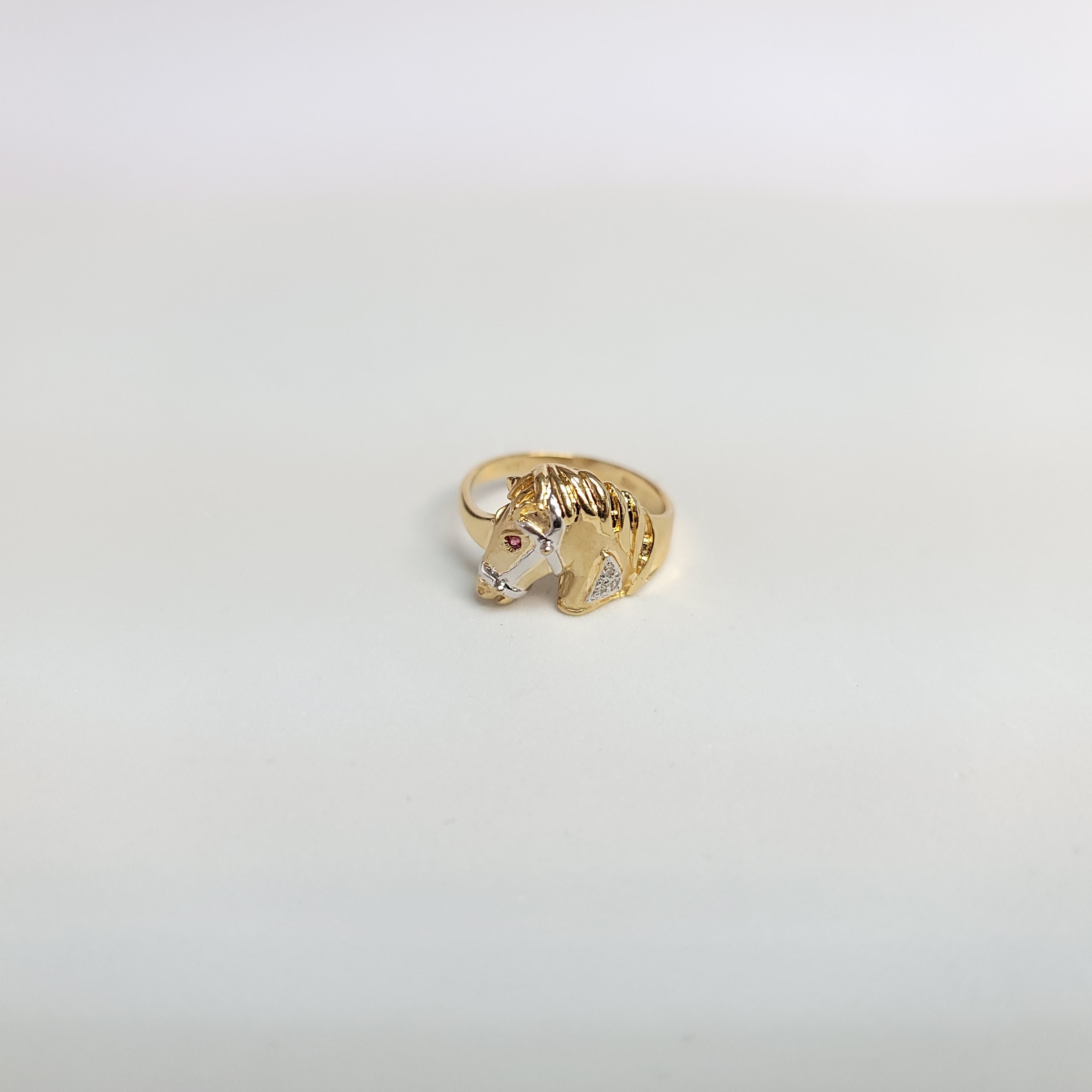 14K Yellow Gold Ruby & Diamond Accented Horsehead Matte Ring - Elegant Statement Jewelry for Women, Perfect for Gifts, Parties & Special Occasions