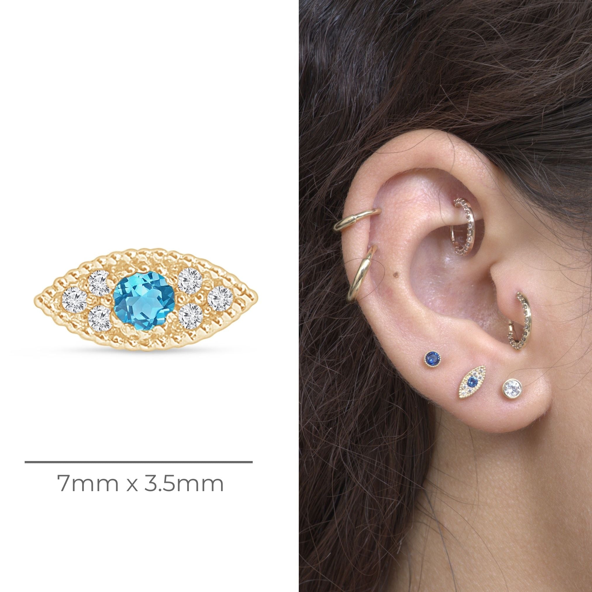 14k Yellow Gold Blue Topaz Evil Eye Stud Earrings for Women - Protection Jewelry for Everyday Wear, Gifts & Spiritual Healing