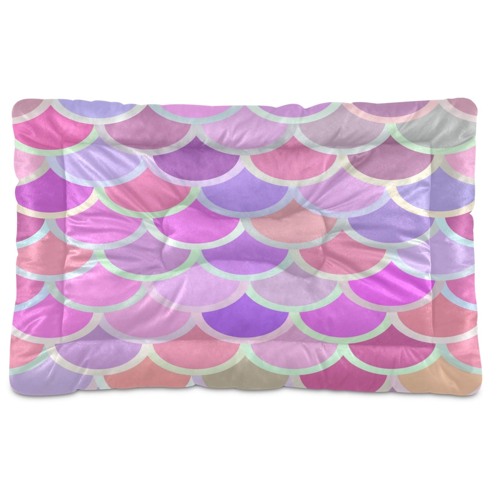 KEEPREAL Pink Mermaid Scales Pet Bed - Ultra Soft Rectangle Dog Bed & Cat Bed for Small to Medium Pets (24x18 Inches) | Calming Comfort for Puppies & Kittens | Perfect for Living Room, Bedroom or Pet Nursery
