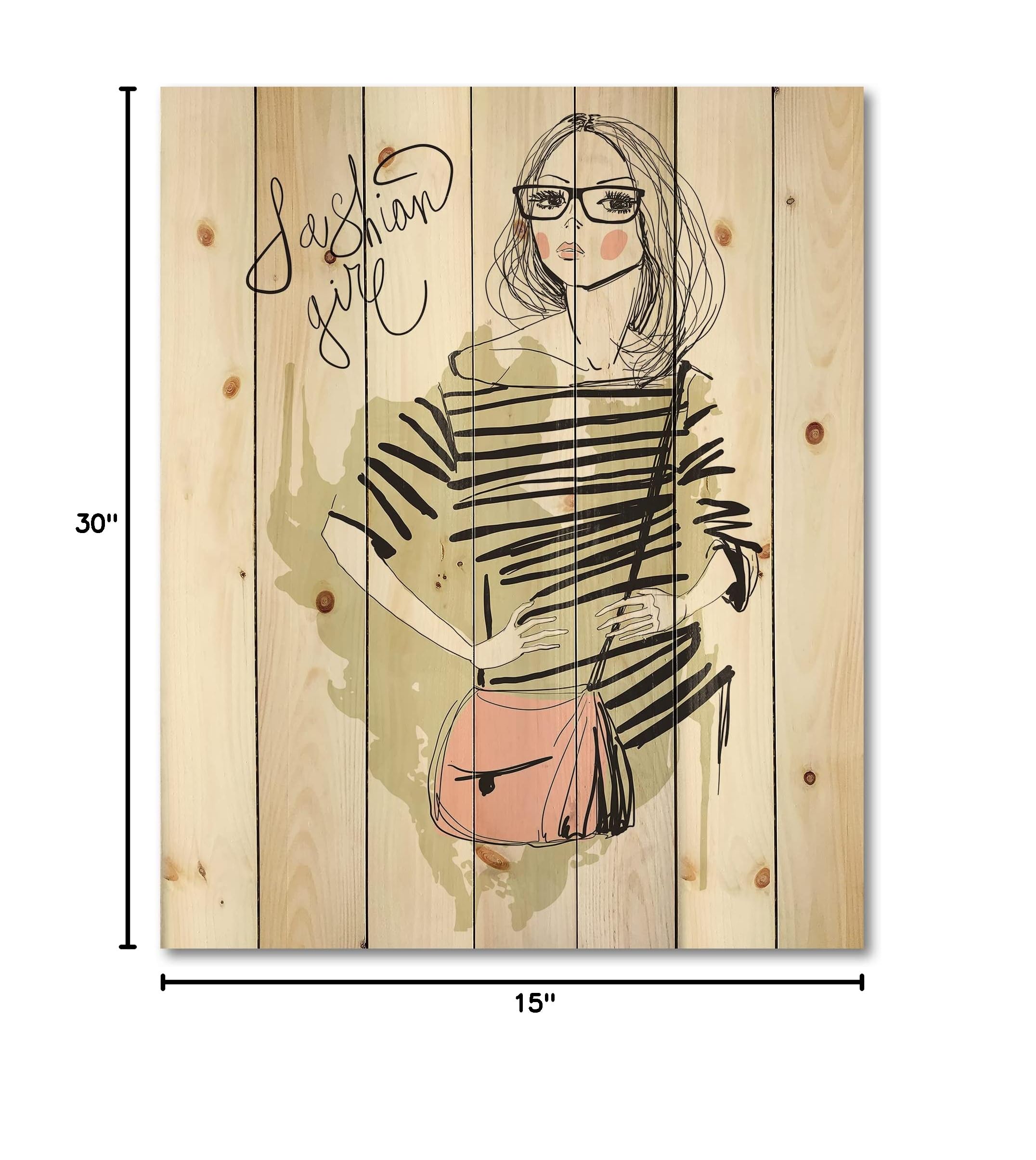 Trendy Shabby Chic Wood Wall Decor for Girls - Large Green Fashion Wood Wall Art Panels Printed on Natural Pine - Perfect for Bedroom, Living Room & Nursery Decor