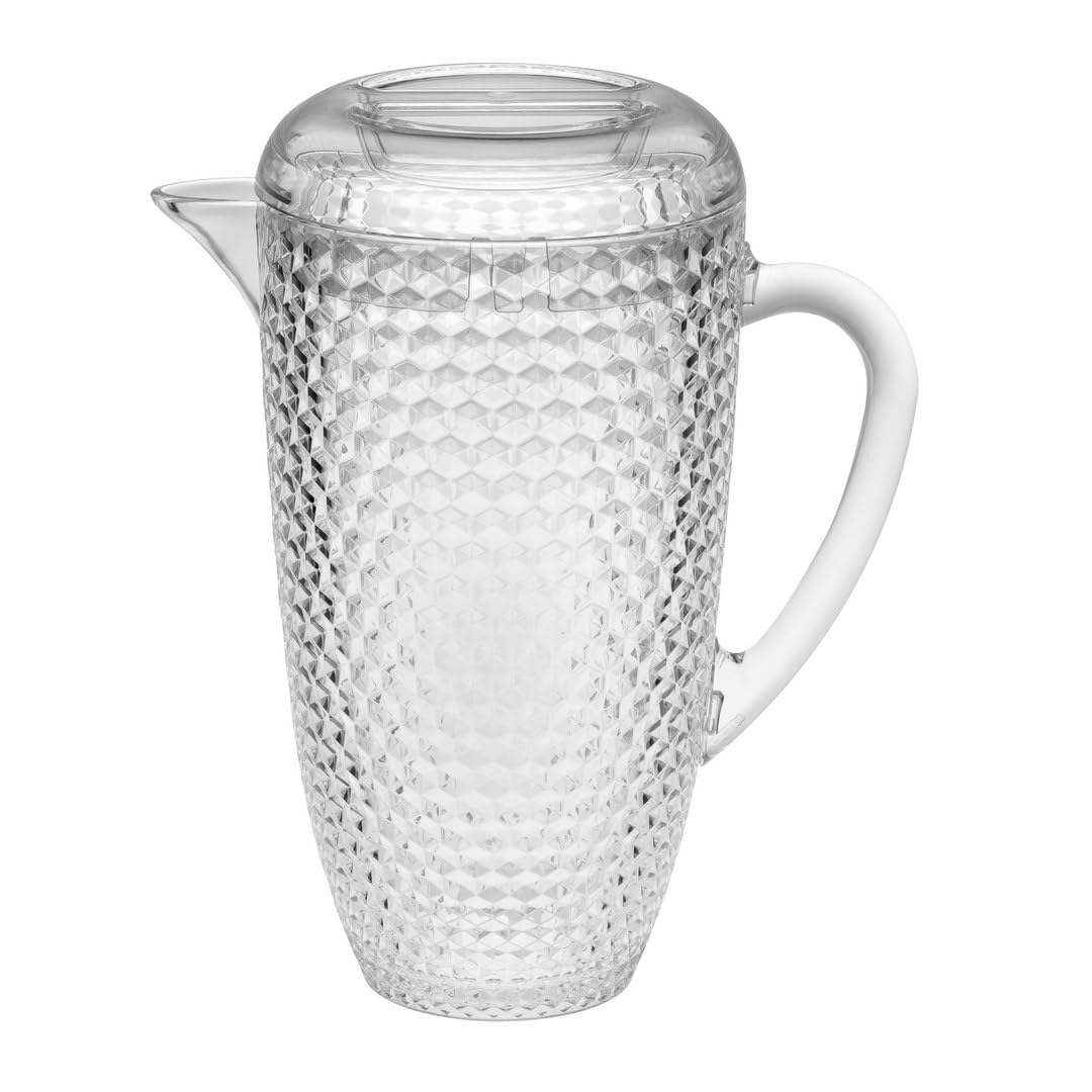 Premium 2.5 Quart BPA-Free Water Pitcher with Lid - Shatterproof Diamond Cut Design for Juice, Lemonade & Iced Tea - Perfect for Refrigerator Storage & Entertaining Guests