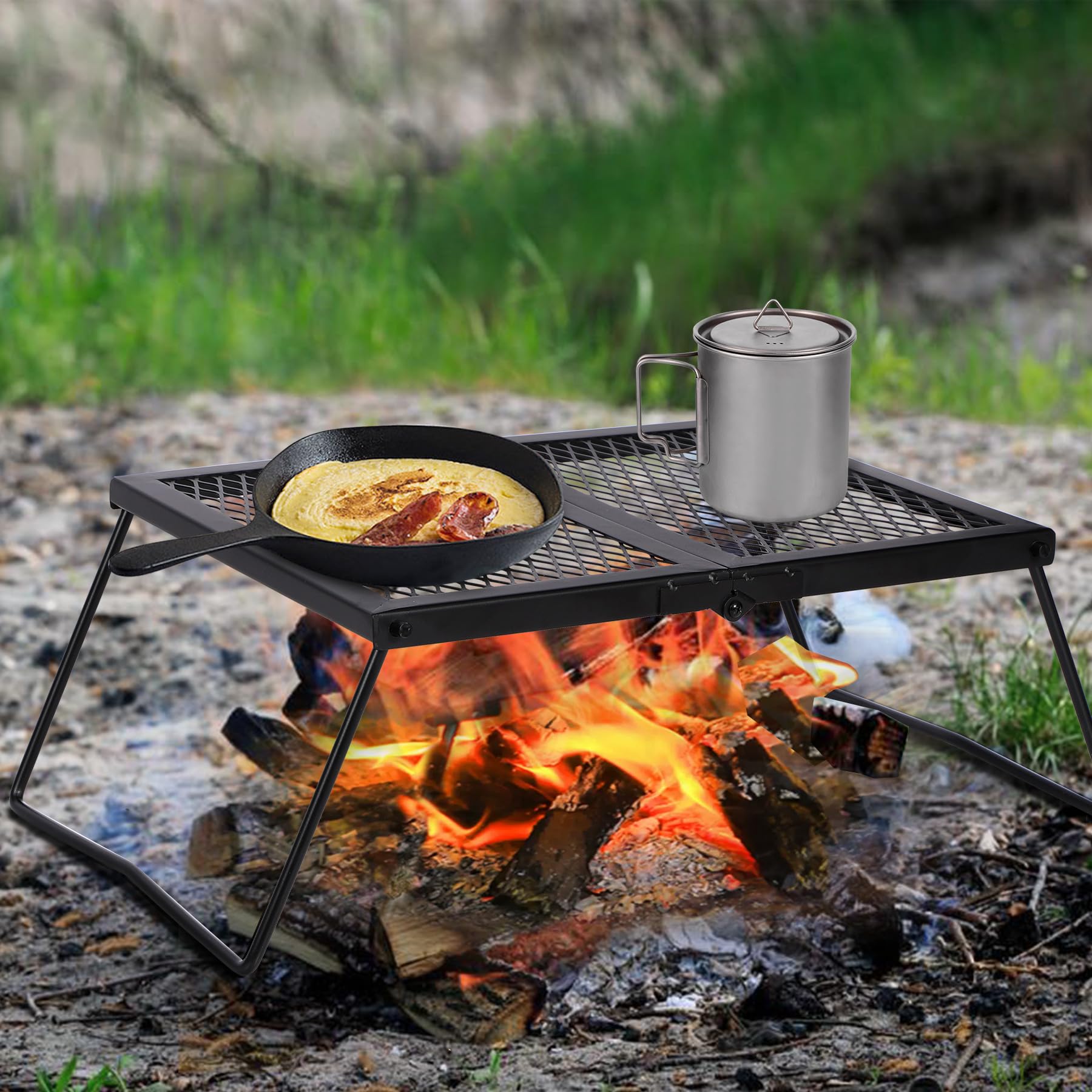 **REDCAMP Heavy Duty Folding Campfire Grill - Portable Steel Grate for Outdoor BBQ, Camping & Backyard Fire Pit Cooking - Includes Carrying Bag for Easy Transport**    *(Perfect for Camping Trips, Backyard Gatherings, Picnics & RV Adventures)*