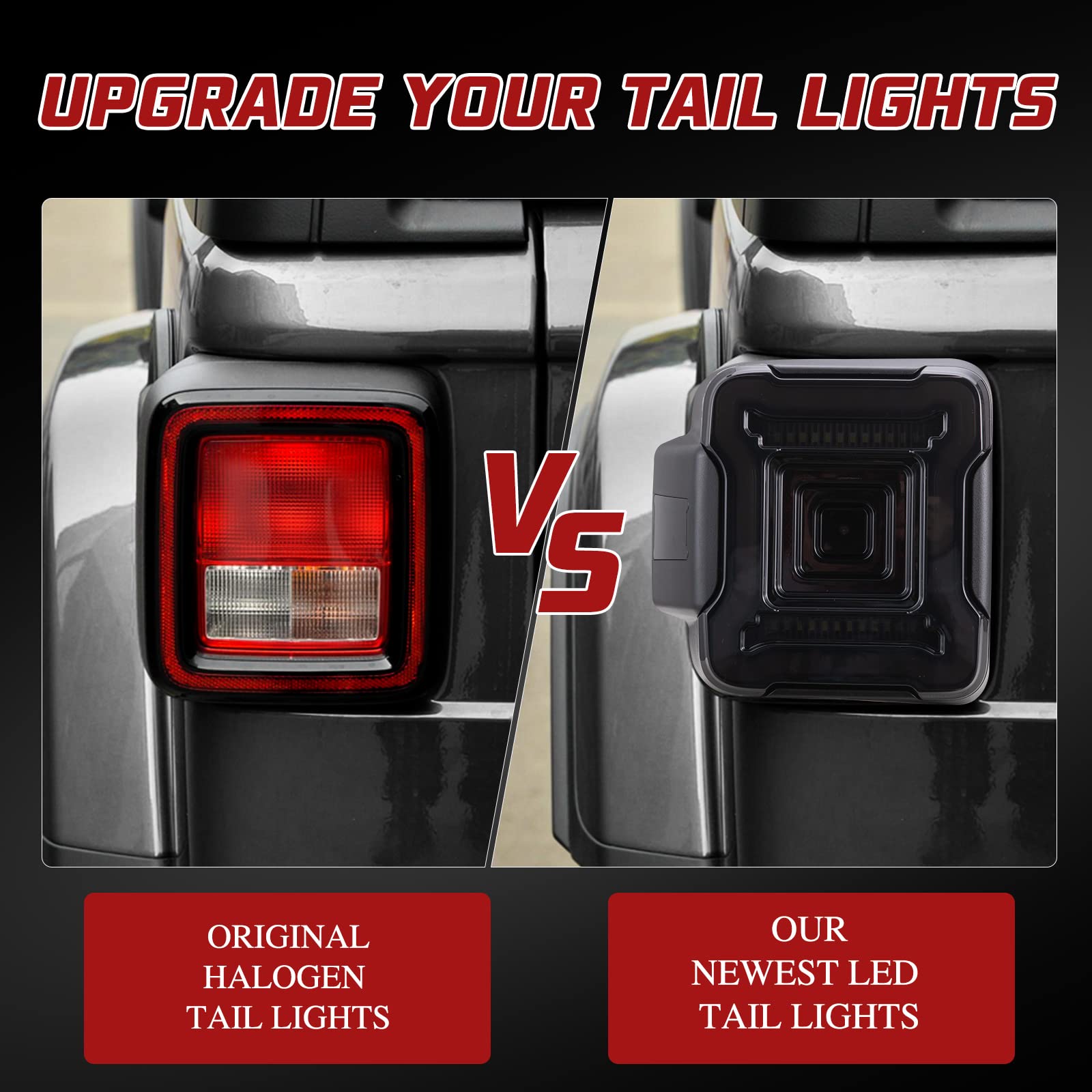 Smoked LED Tail Lights Replacement Kit for 2018-2022 Jeep Wrangler JL - Rear Brake Light, Turn Signal & Reverse Backup Assembly (Pair) - Upgrade Your Off-Road Adventure with Enhanced Visibility & Style