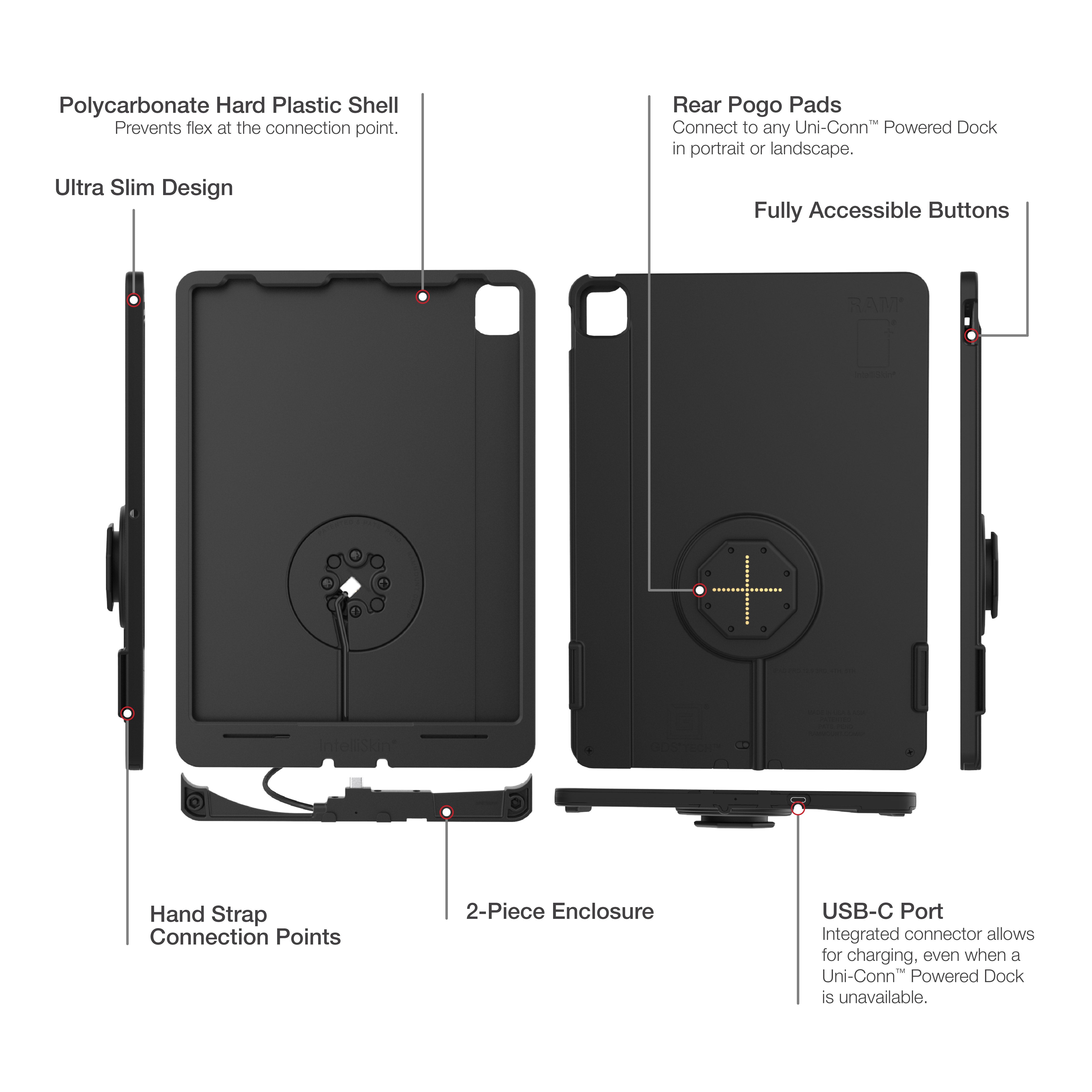 IntelliSkin® Thin Case for iPad Pro 12.9 (3rd & 6th Gen) - Slim Protective Cover with Rear Pogo Pads | Model RAM GDS SKIN AP37 TCB | Perfect for Work, Travel & Everyday Use